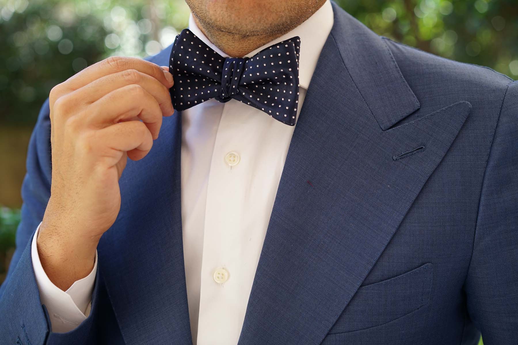 Midnight Blue Mini Pin Dots Self Bow Tie