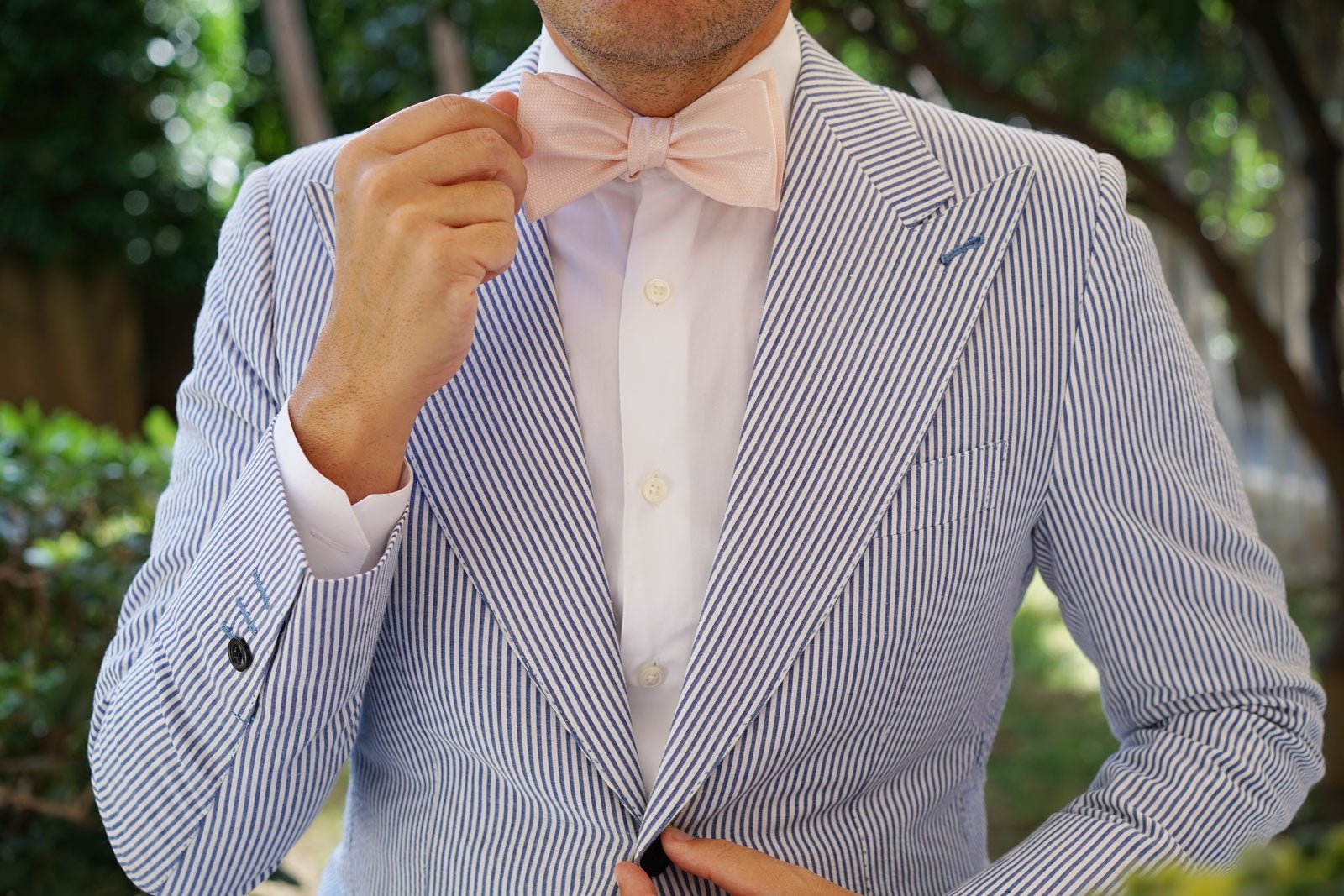 Blush Pink Basket Weave Self Bow Tie