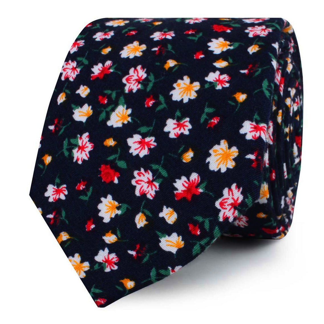 Navy Blue Liberty Floral Flower Skinny Tie