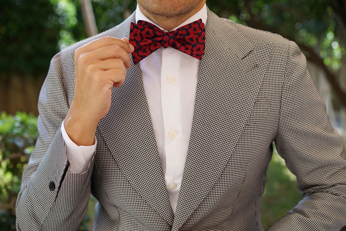 Red Poppy Floral Self Bow Tie