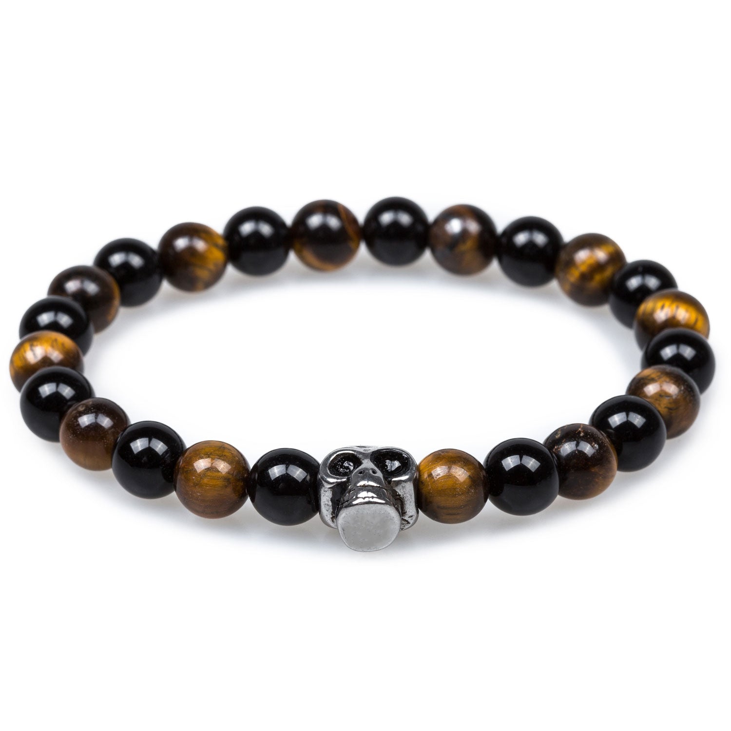 Bucko Tiger Eye Silver Skull Bracelet