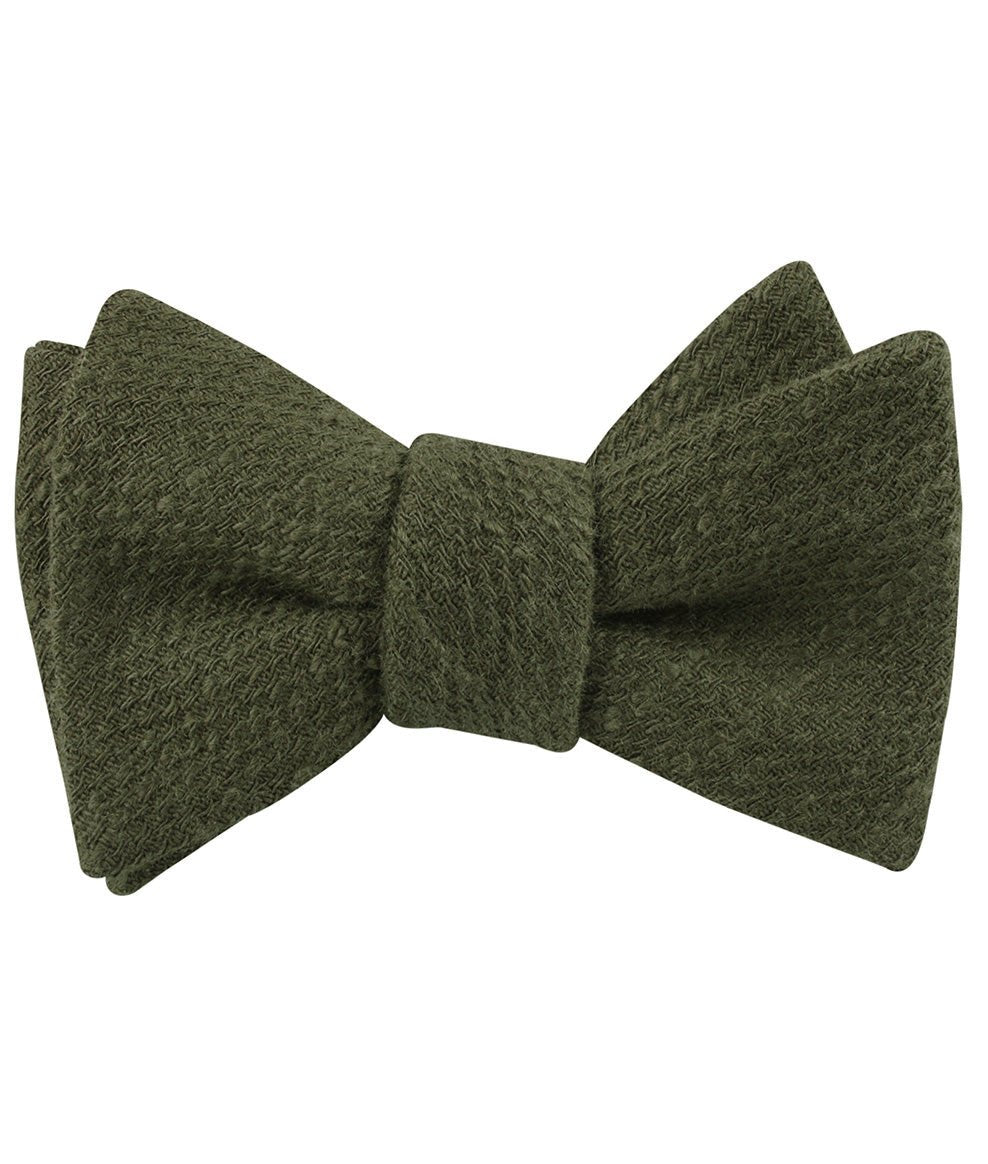 Olive Green Coarse Linen Self Bow Tie