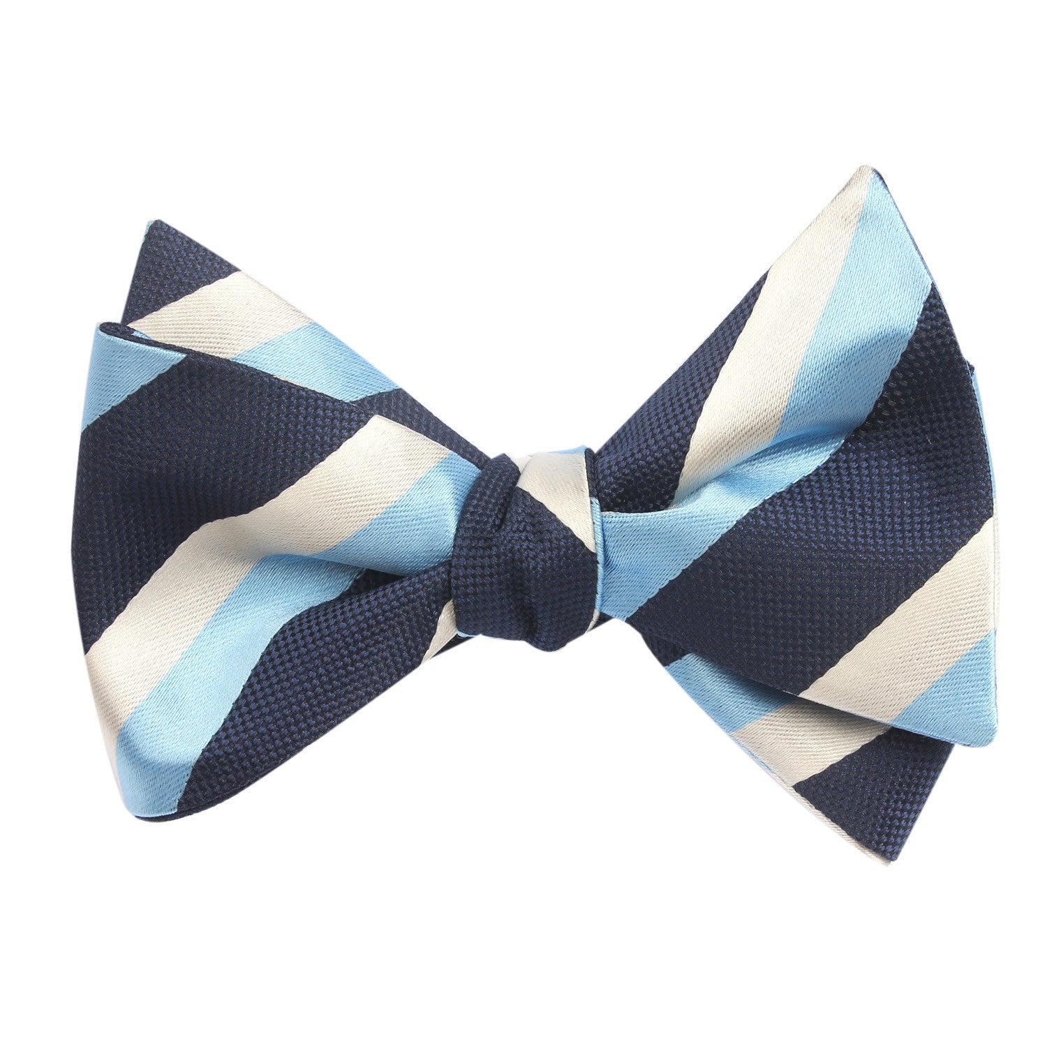 White Navy and Light Blue Striped Bow Tie Untied