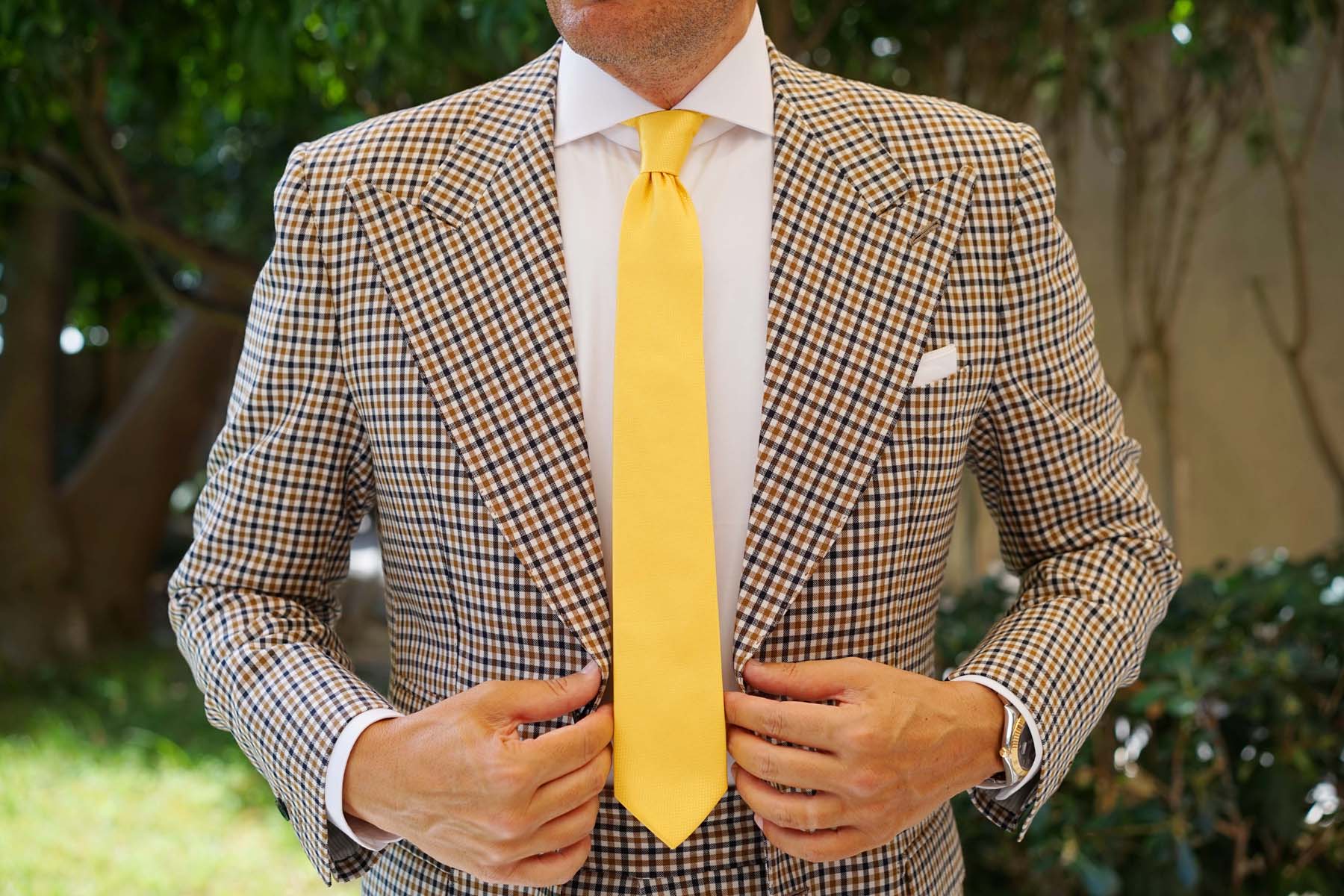 Sunflower Yellow Basket Weave Skinny Tie