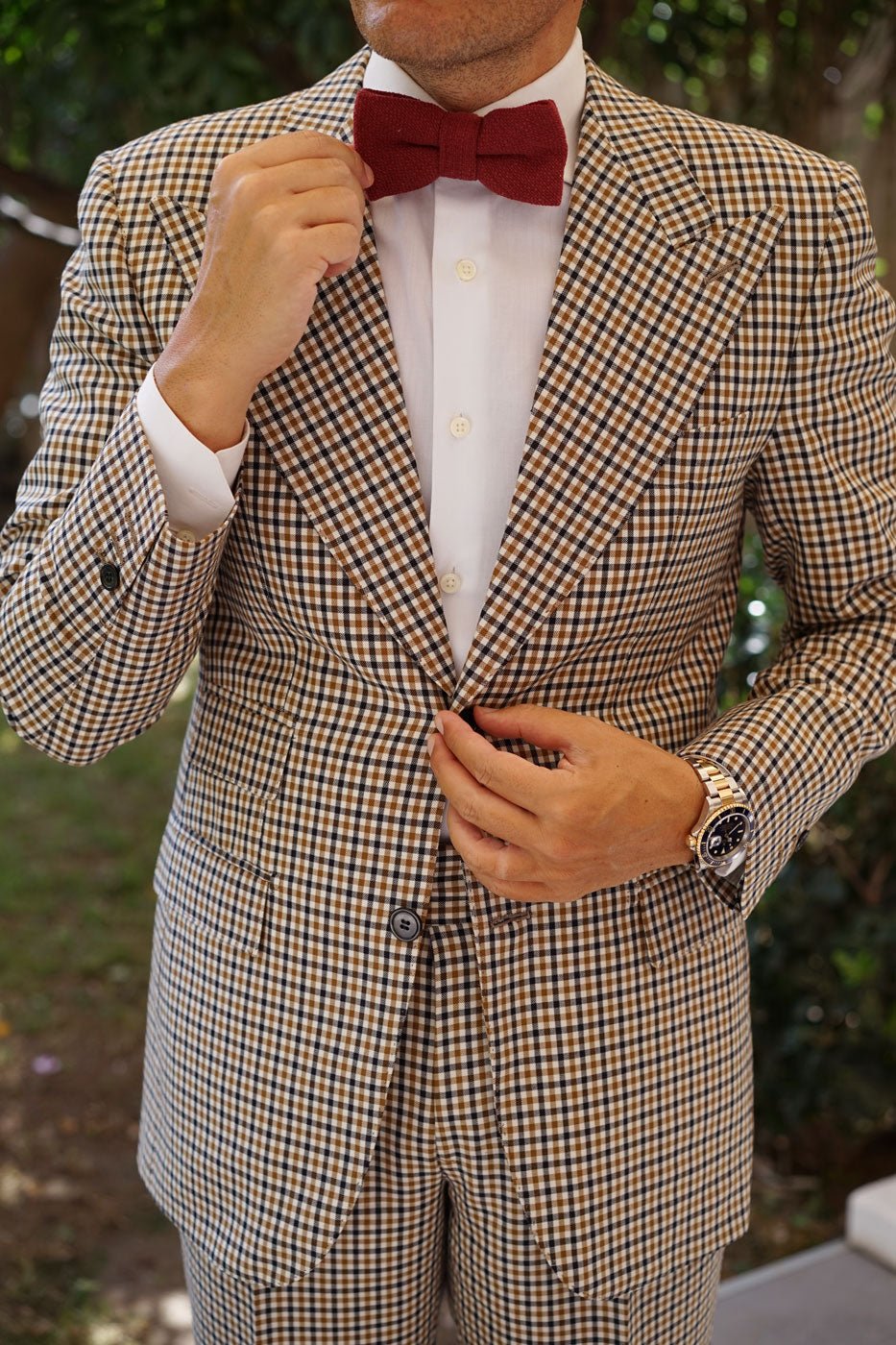 Burnt Burgundy Basket Weave Linen Bow Tie