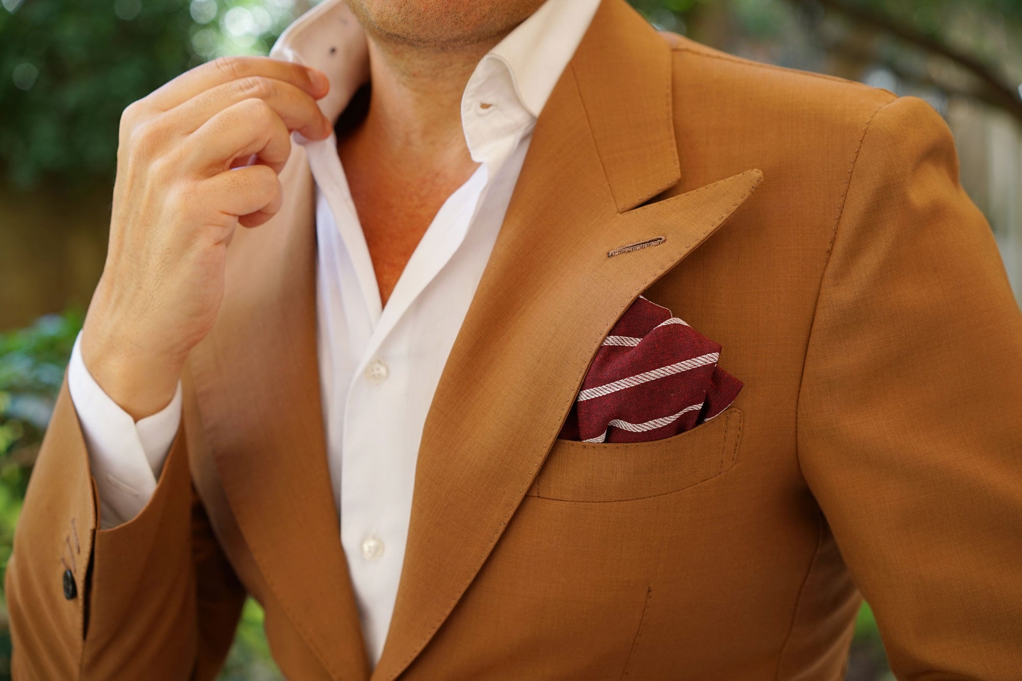 Columbus Burnt Burgundy Stripe Linen Pocket Square