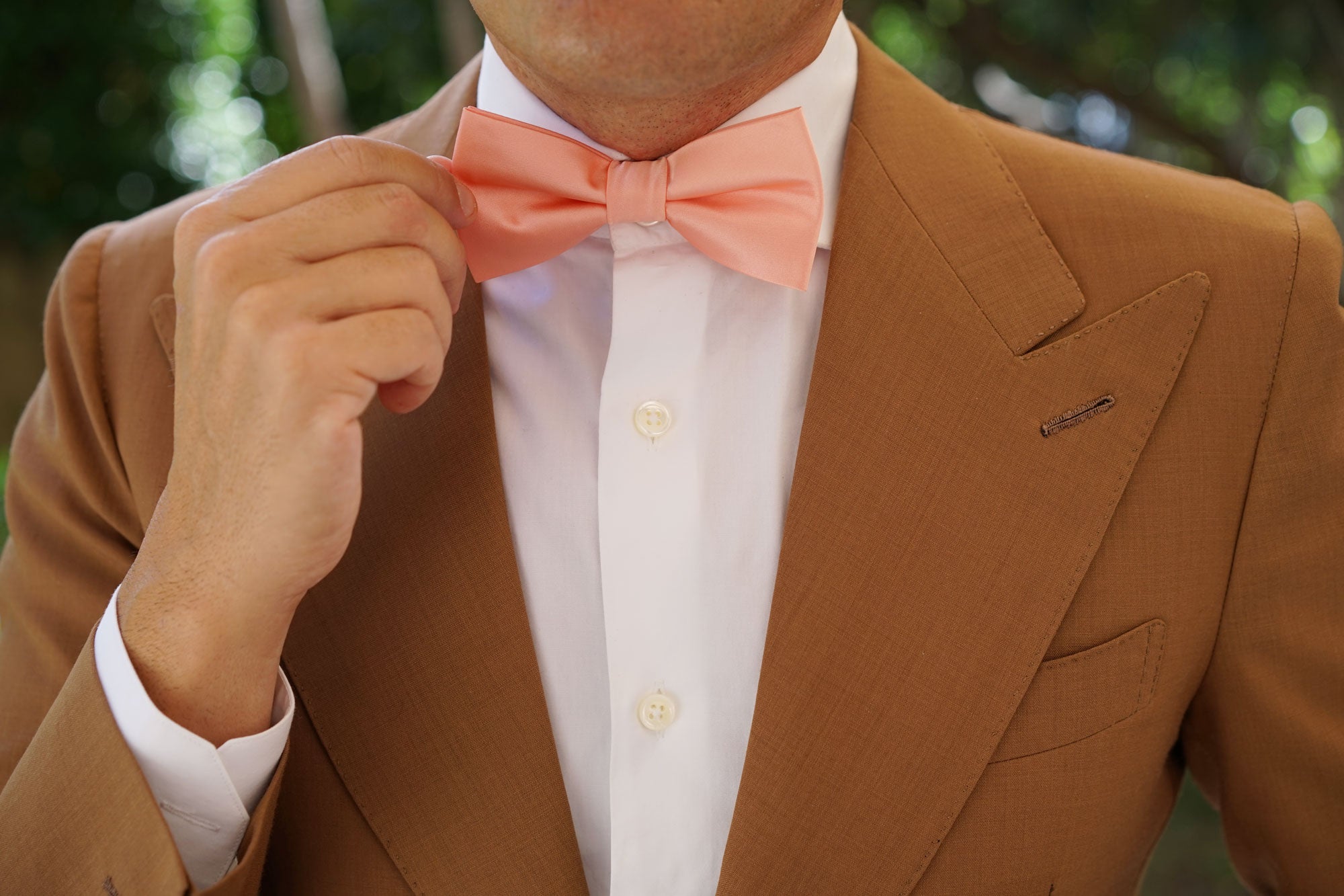 Salmon Frosty Pink Satin Bow Tie