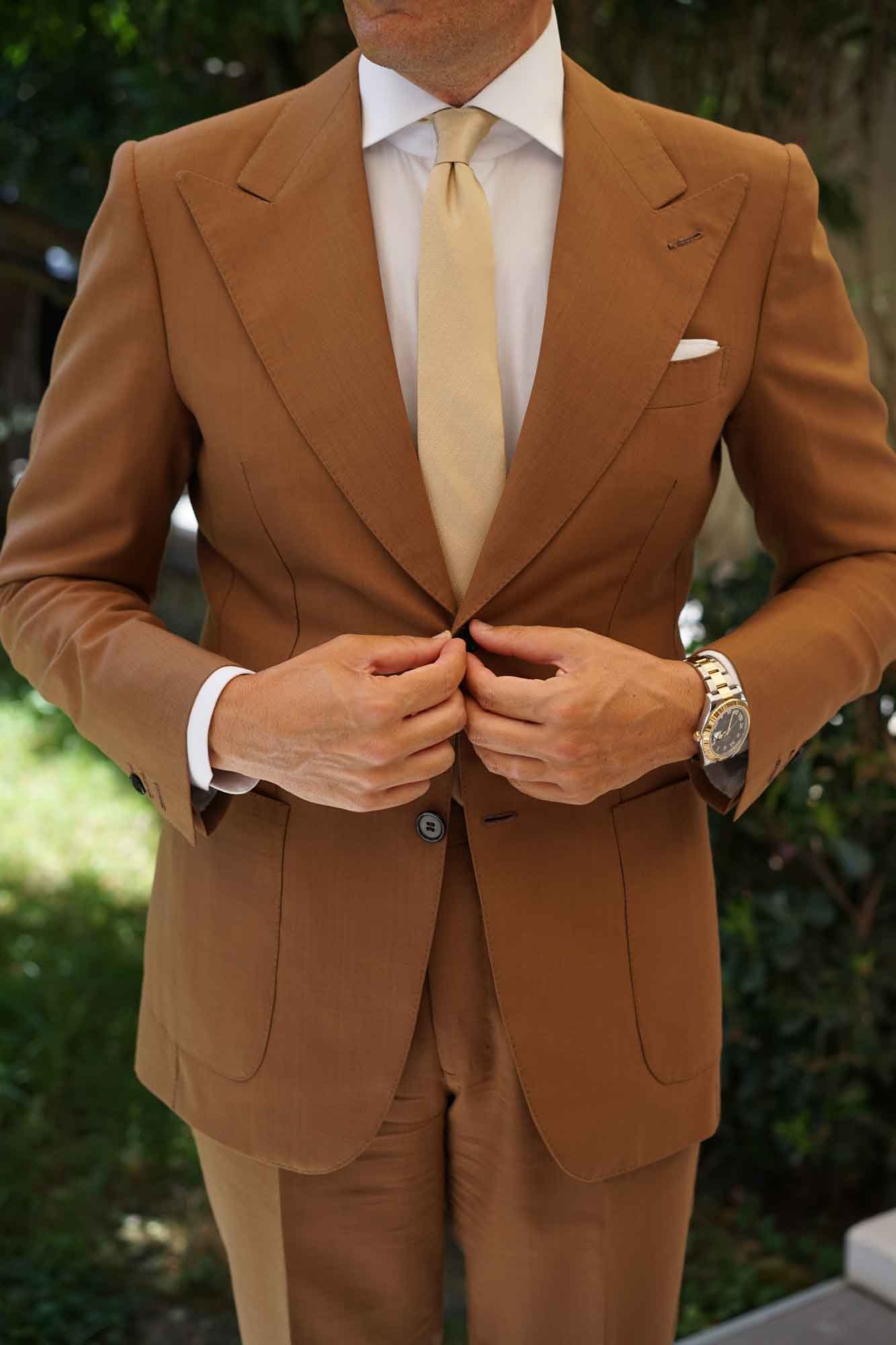 Champagne Gold Herringbone Chevron Skinny Tie