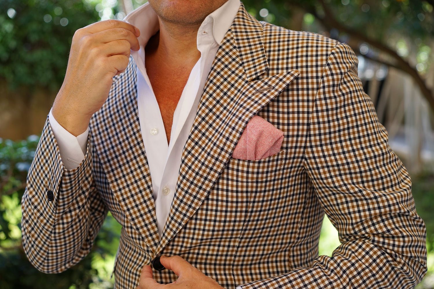 Blush Red Slub Linen Pocket Square