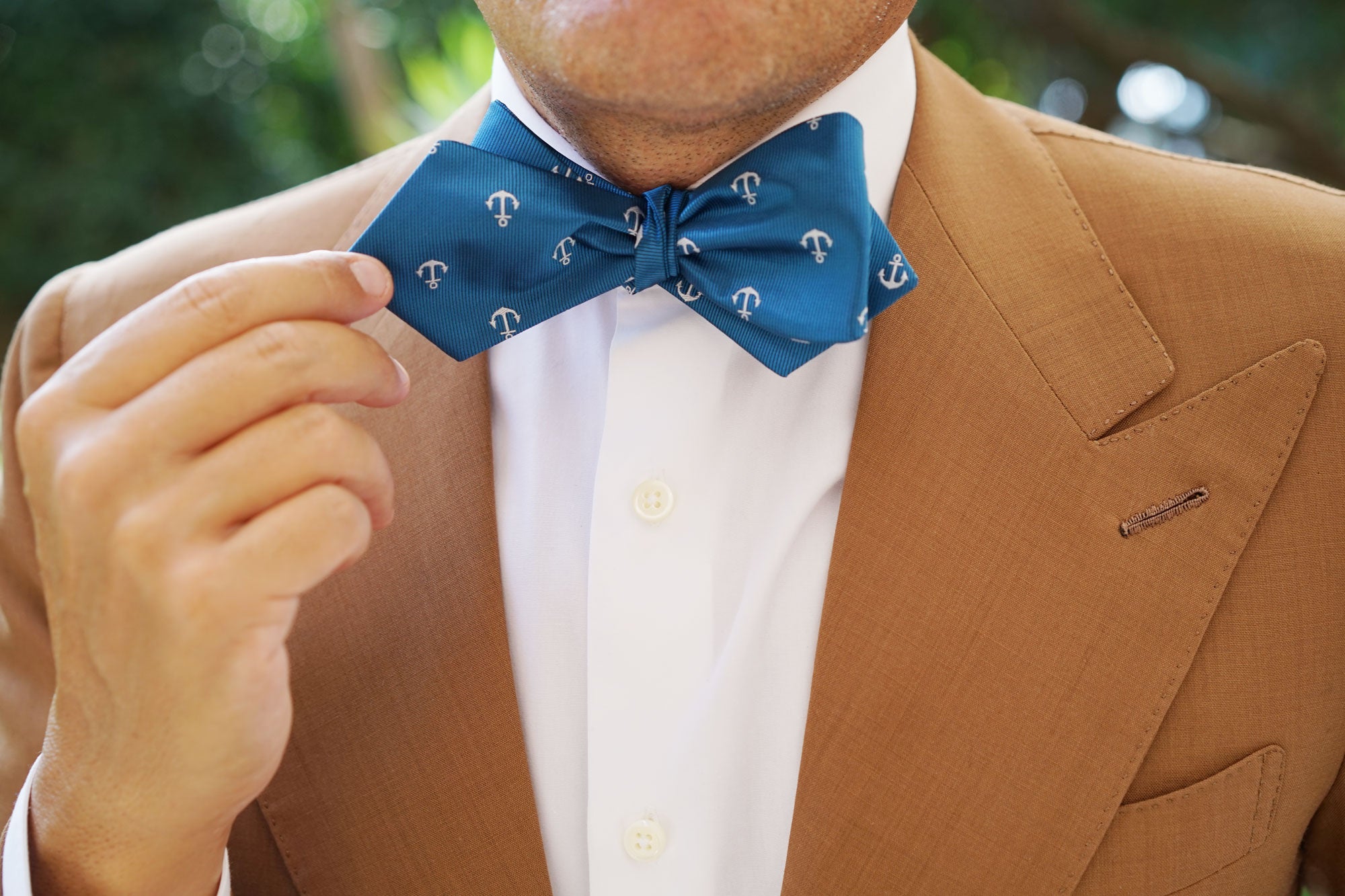 The OTAA Teal Blue Anchor Self Tie Diamond Tip Bow Tie