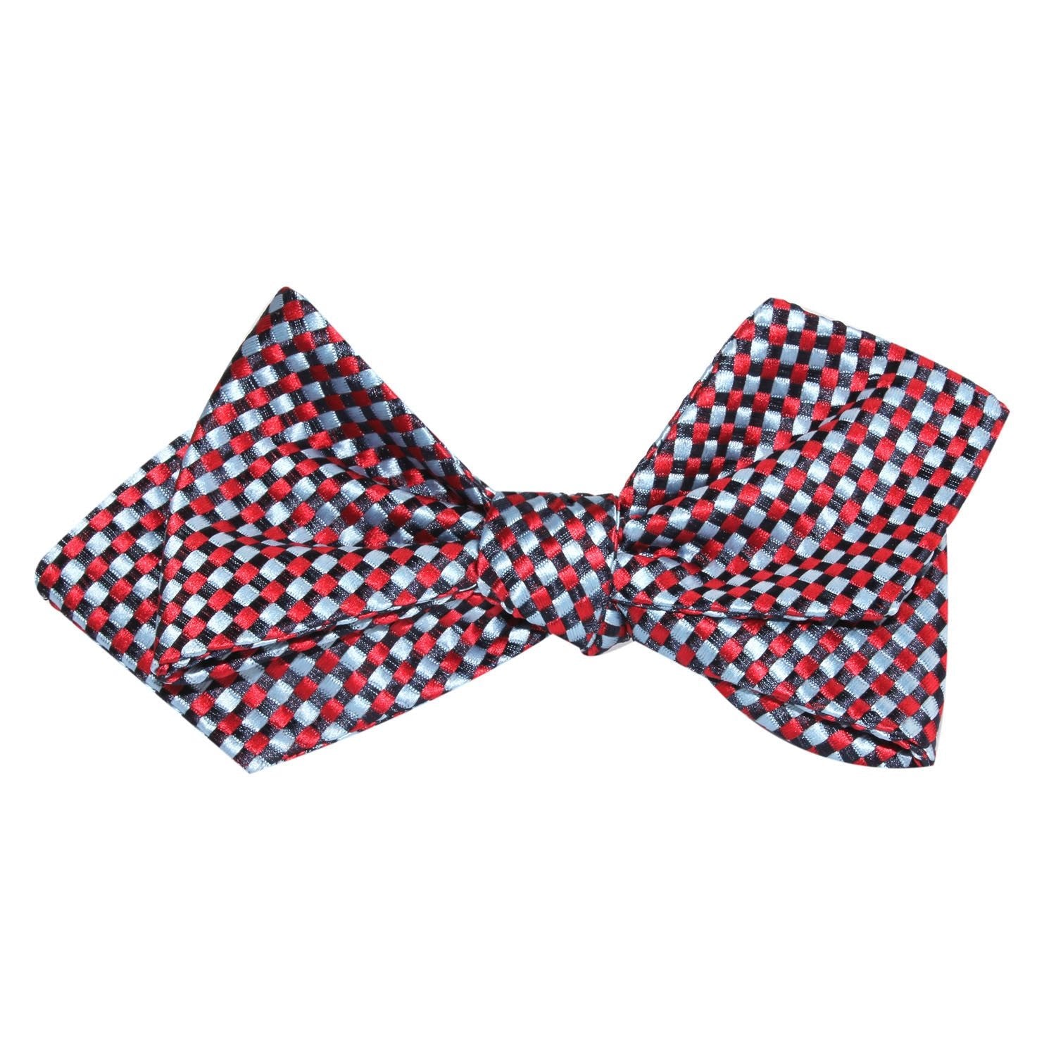 Navy and Light Blue Red Checkered Self Tie Diamond Tip Bow Tie