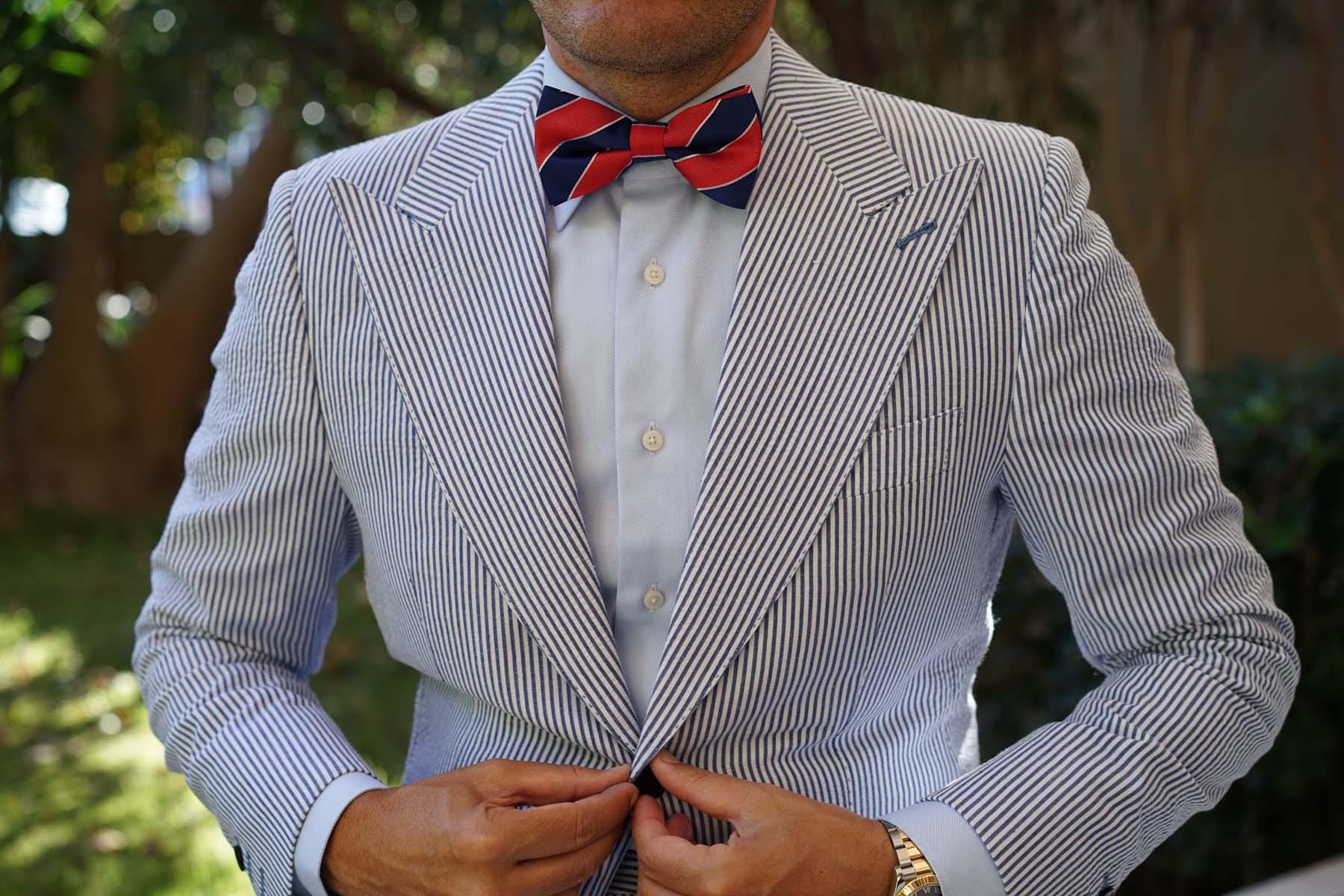 Navy Blue White and Red Diagonal - Bow Tie