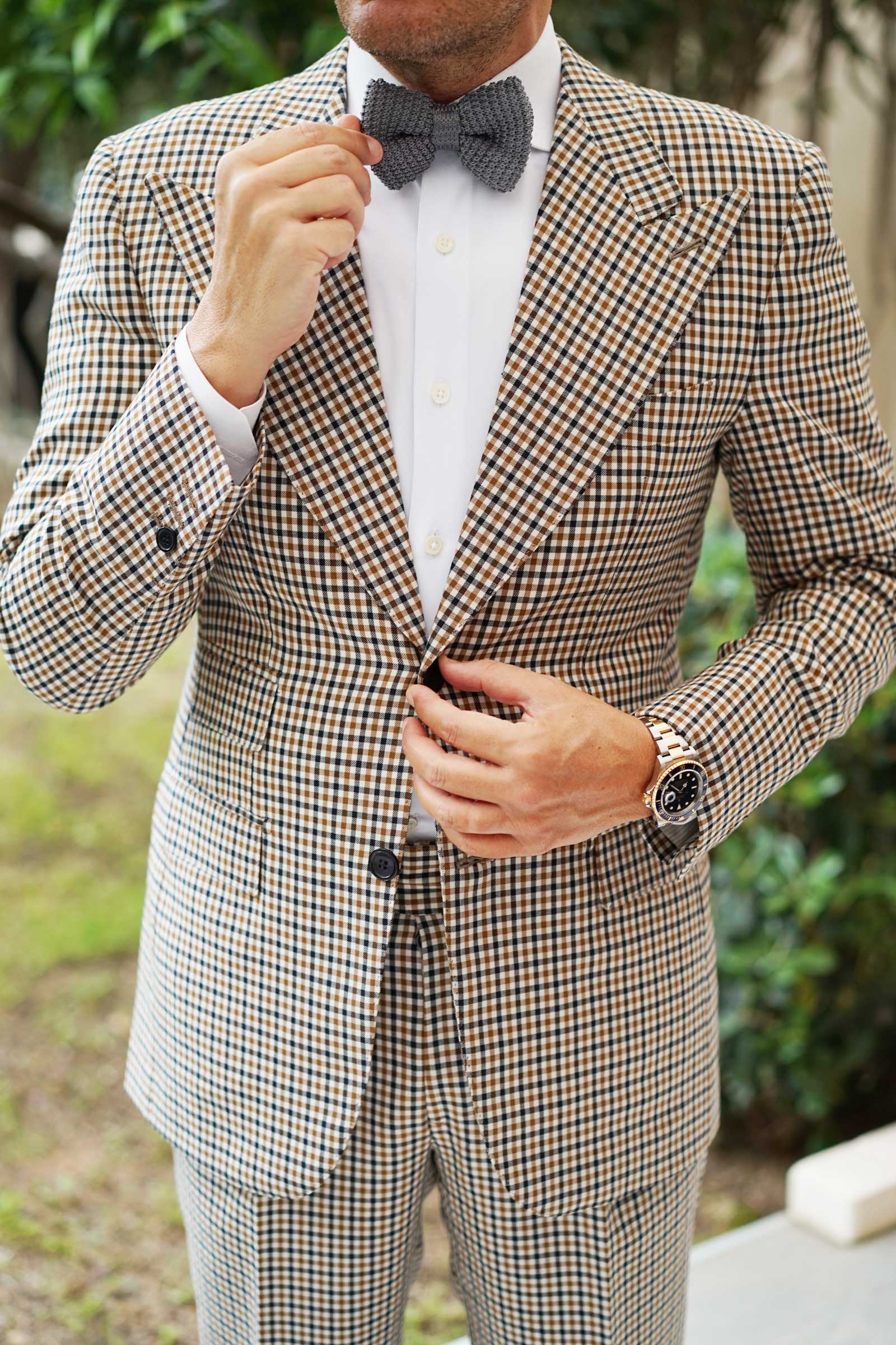 Light Grey Knitted Bow Tie