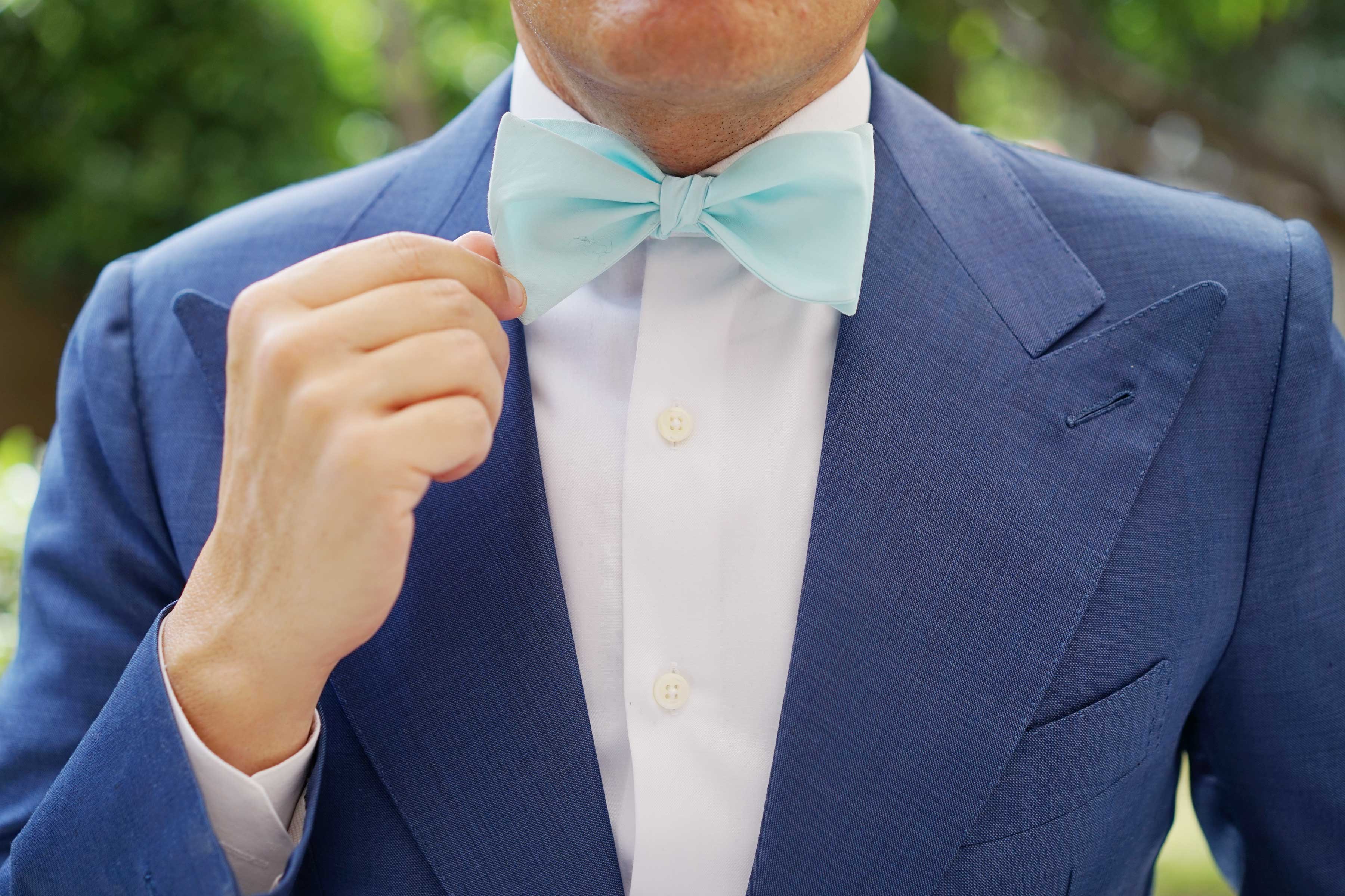 Mint Blue Cotton Self Tie Bow Tie