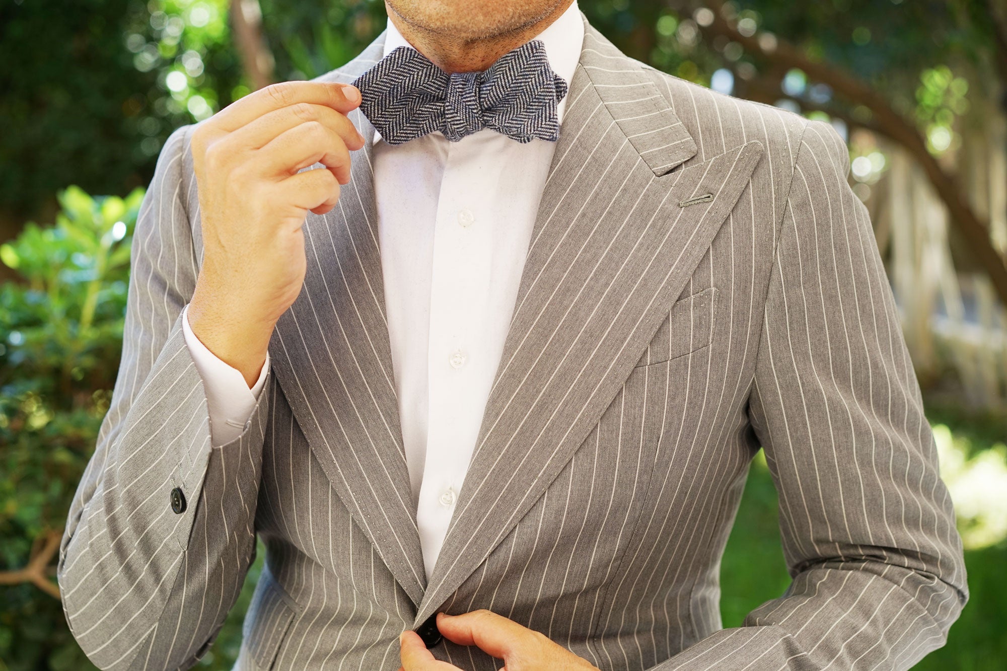 Irish Herringbone Blue Wool Diamond Self Bow Tie