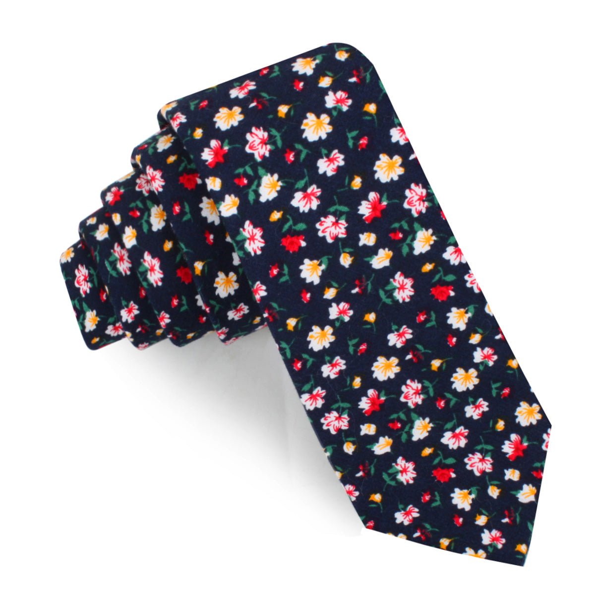 Navy Blue Liberty Floral Flower Skinny Tie