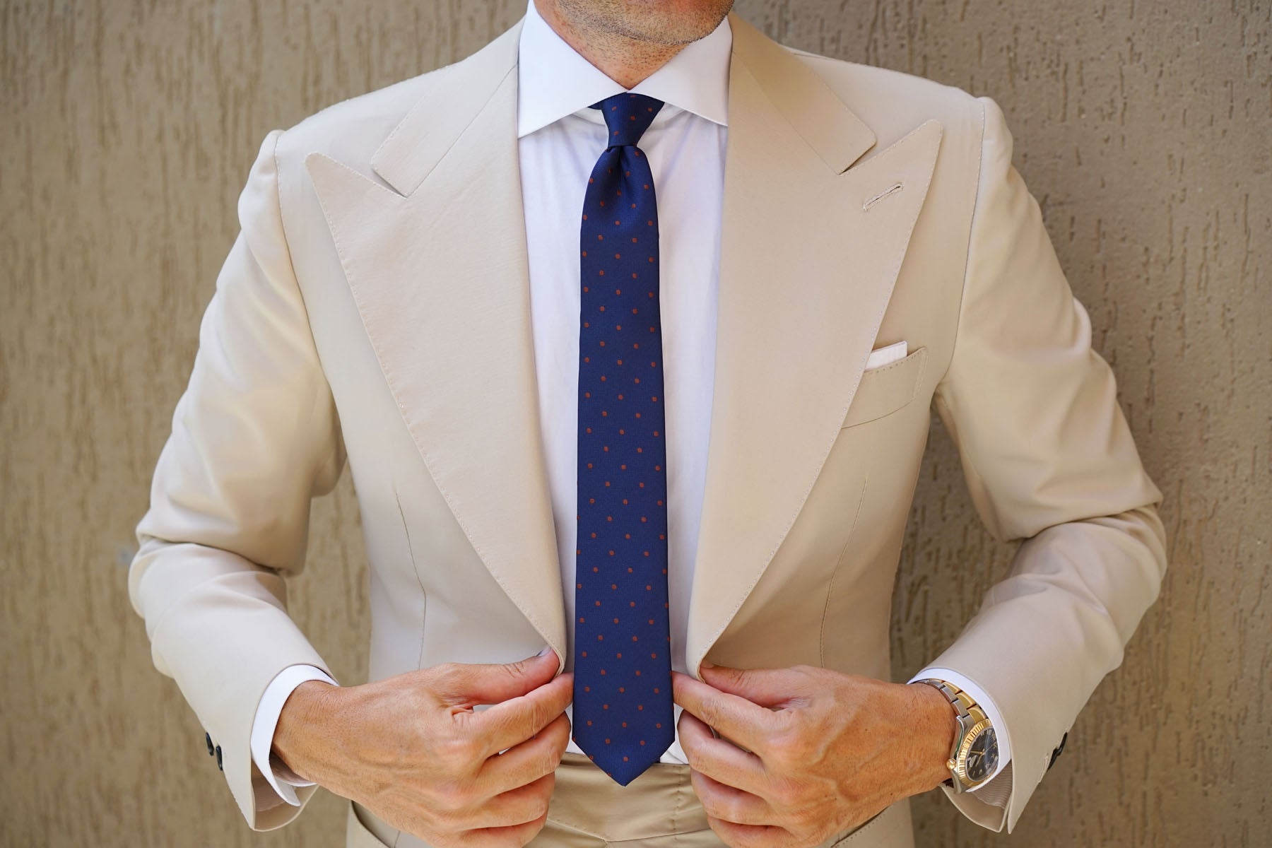 Navy Blue with Brown Polka Dots Skinny Tie