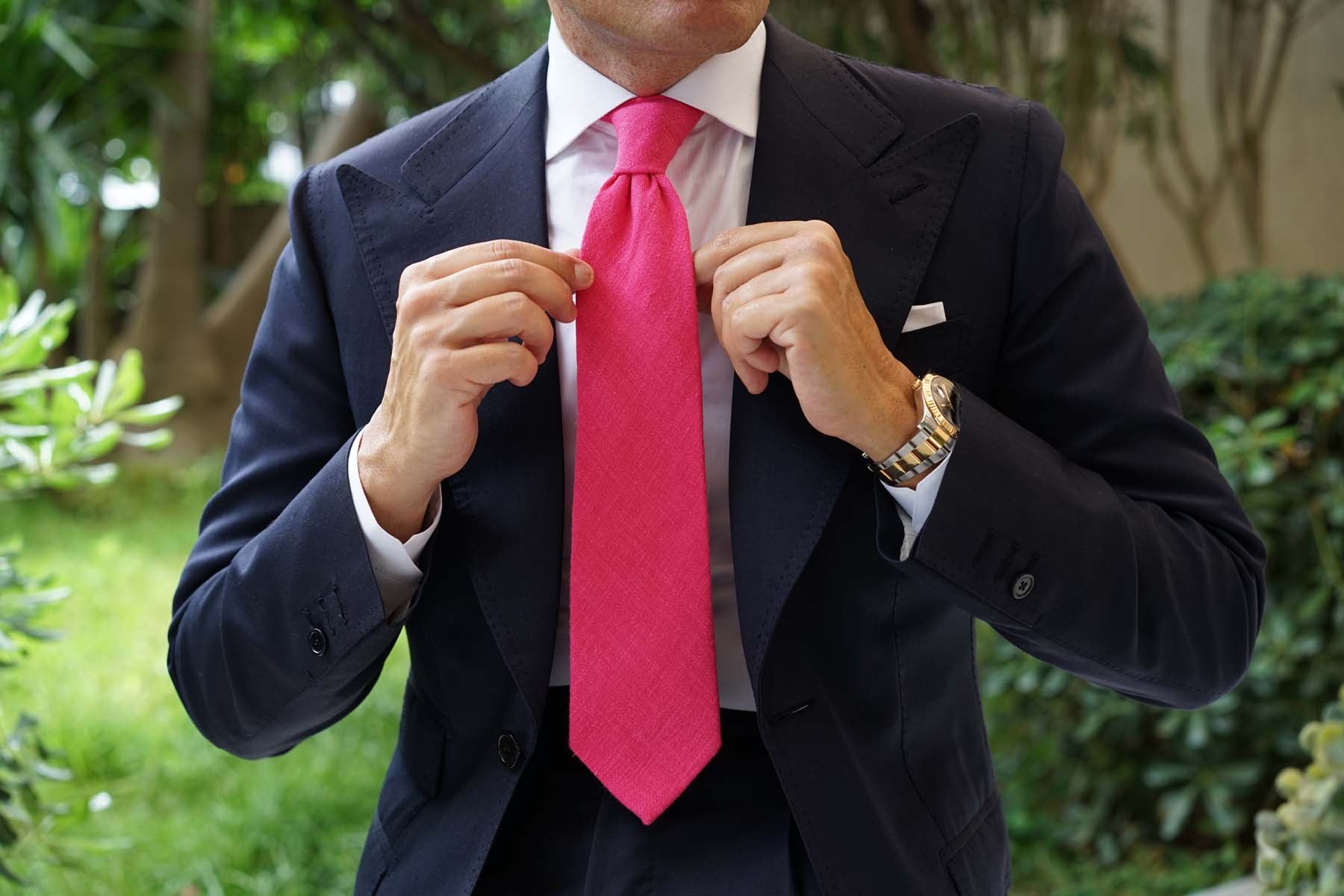 Begonia Hot Pink Linen Necktie