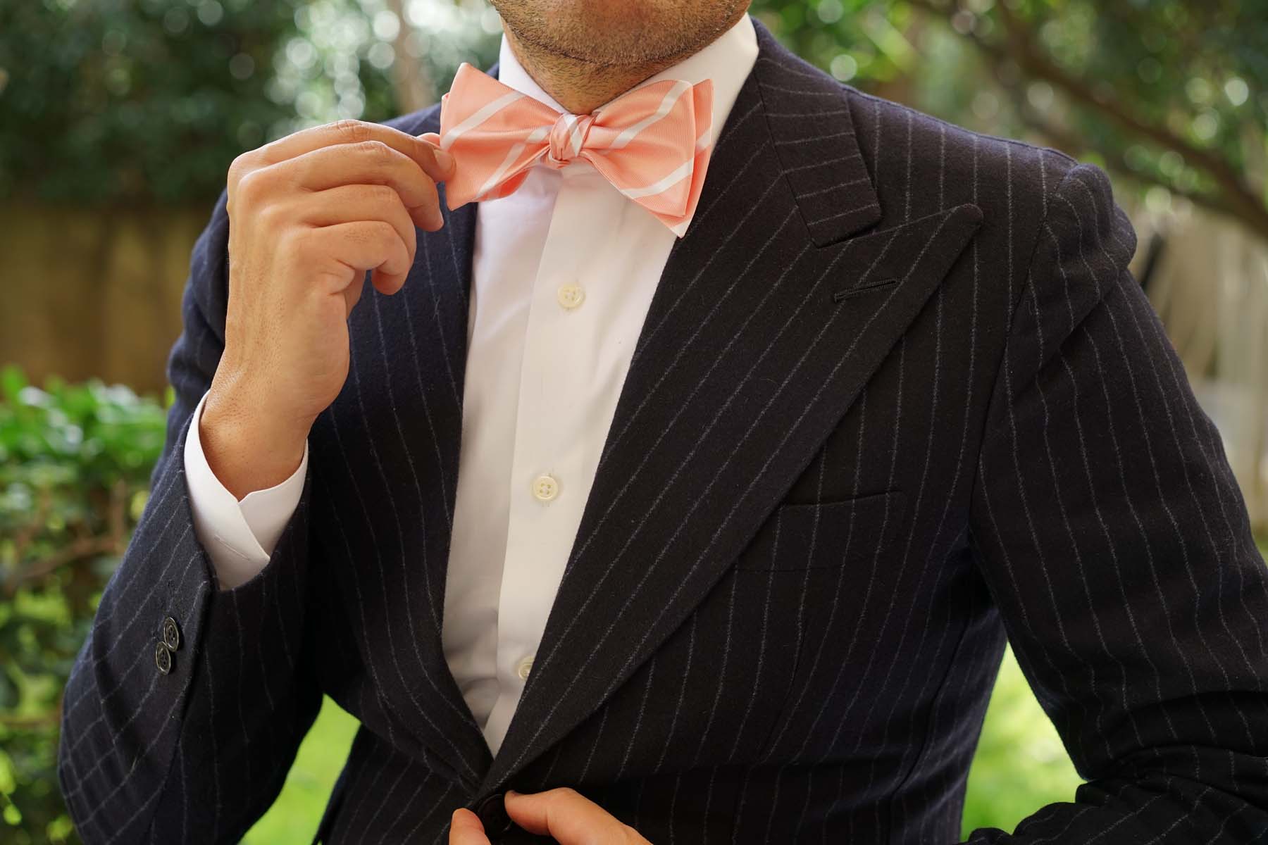 Peach Striped Self Bow Tie