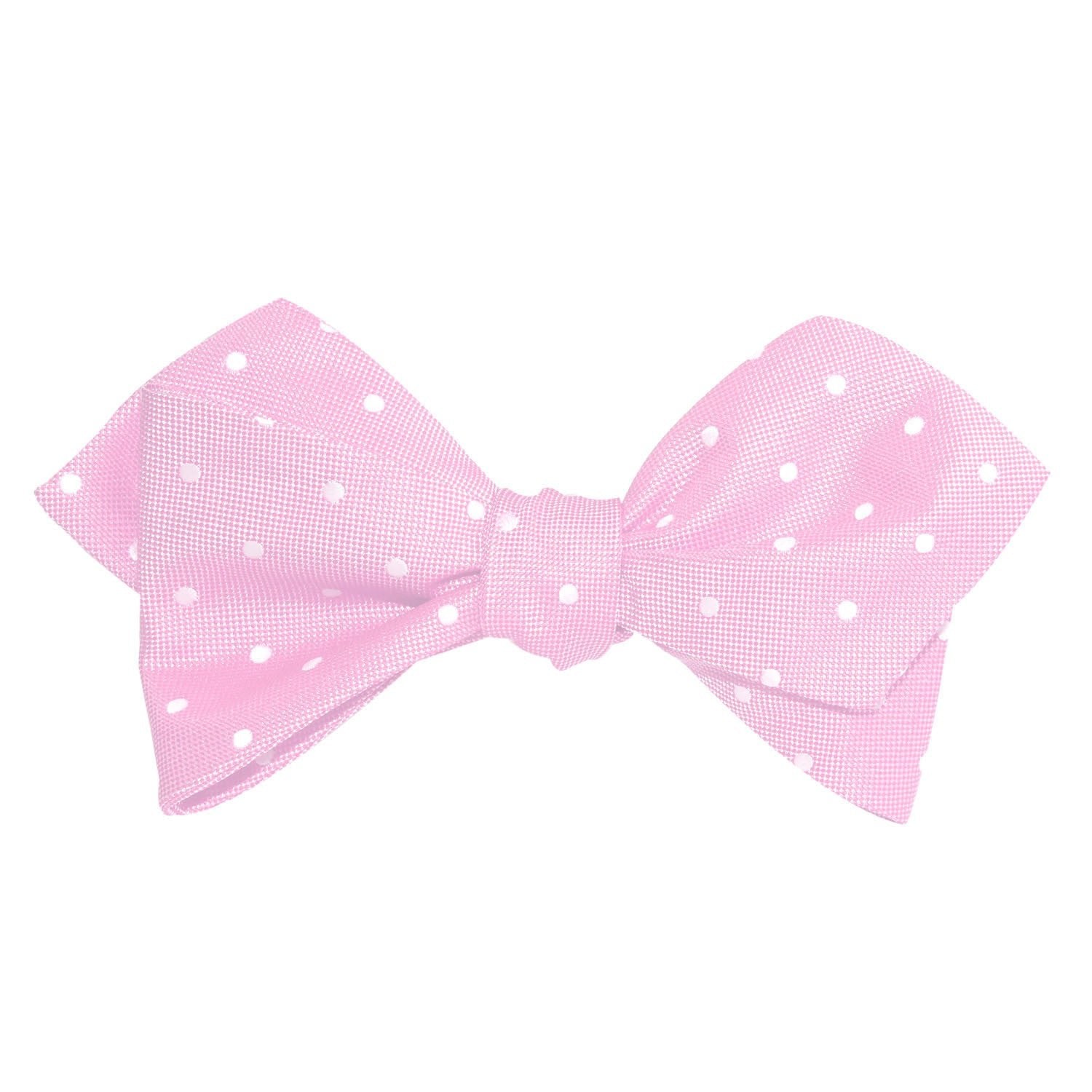 Baby Pink with White Polka Dots Self Tie Diamond Tip Bow Tie