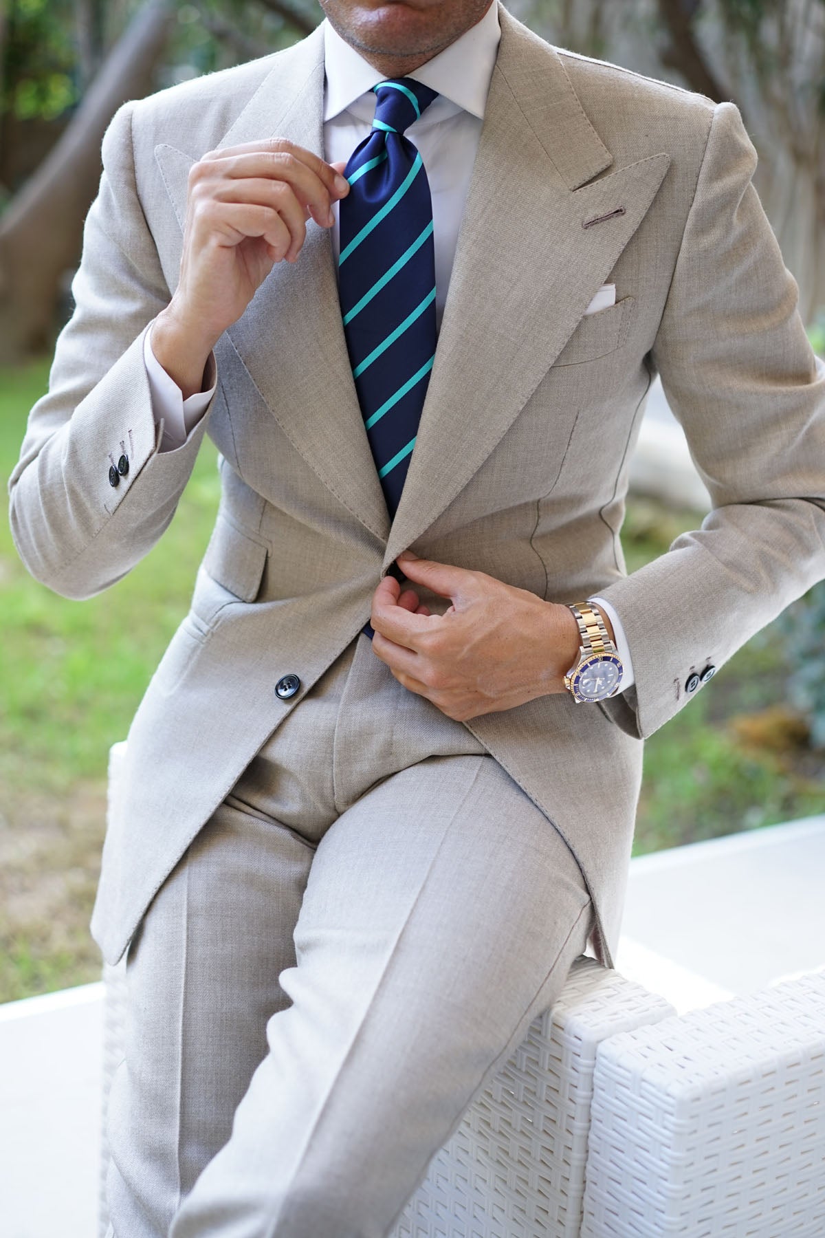 Navy Blue Tie with Striped Light Blue