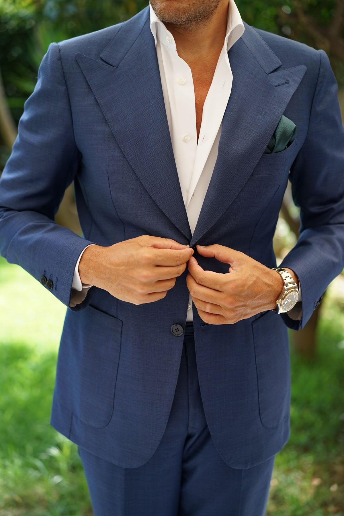 Dark Green Herringbone Pocket Square