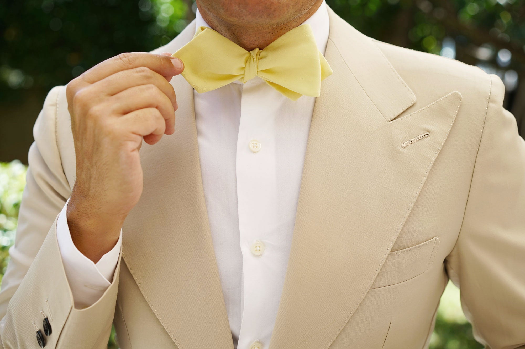 Pastel Yellow Cotton Self Tie Diamond Bow Tie