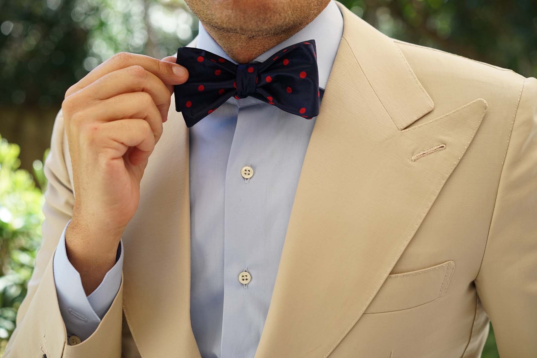 Navy Blue Bow Tie Untied with Red Polka Dots