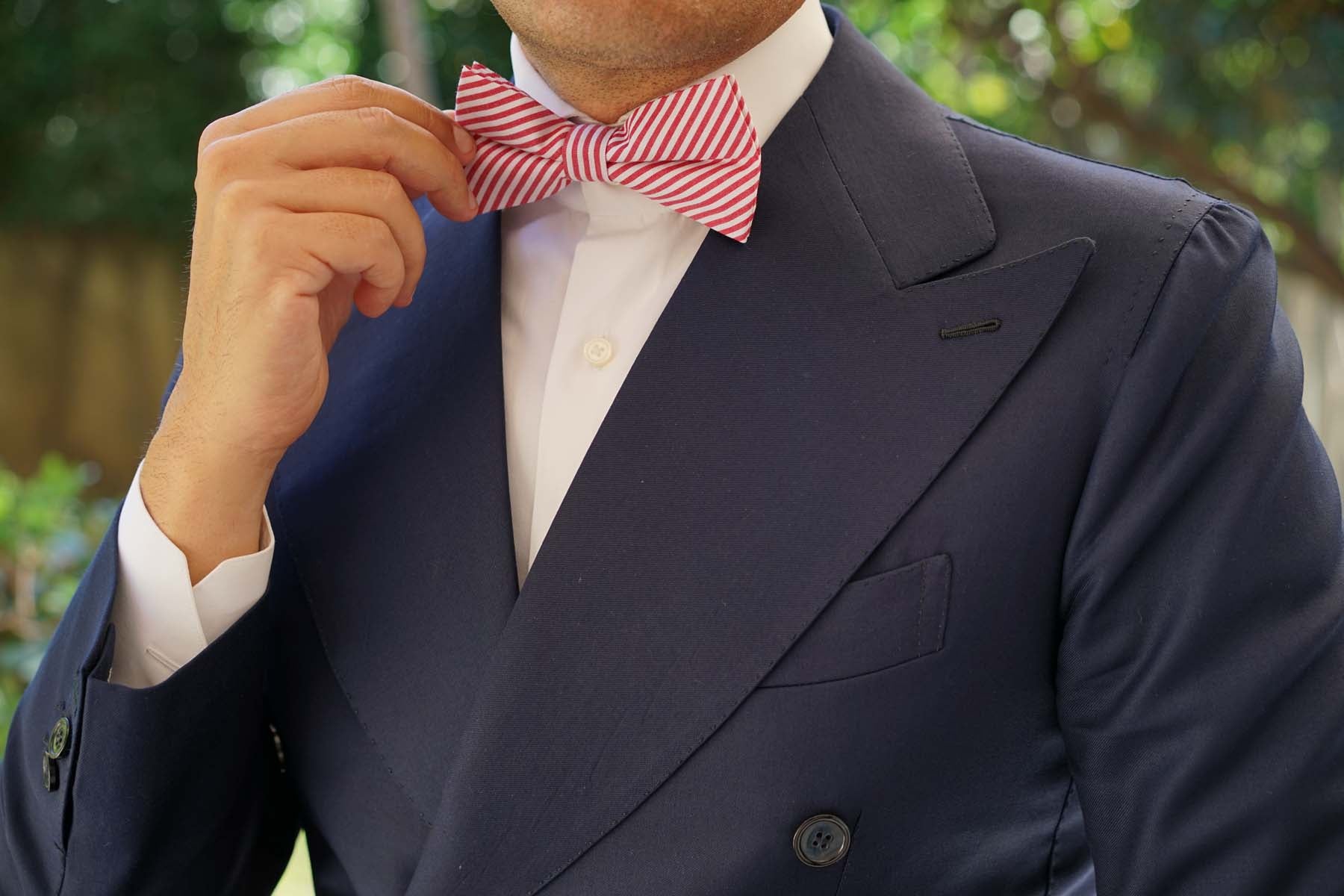 Red and White Chalk Stripe Cotton Bow Tie