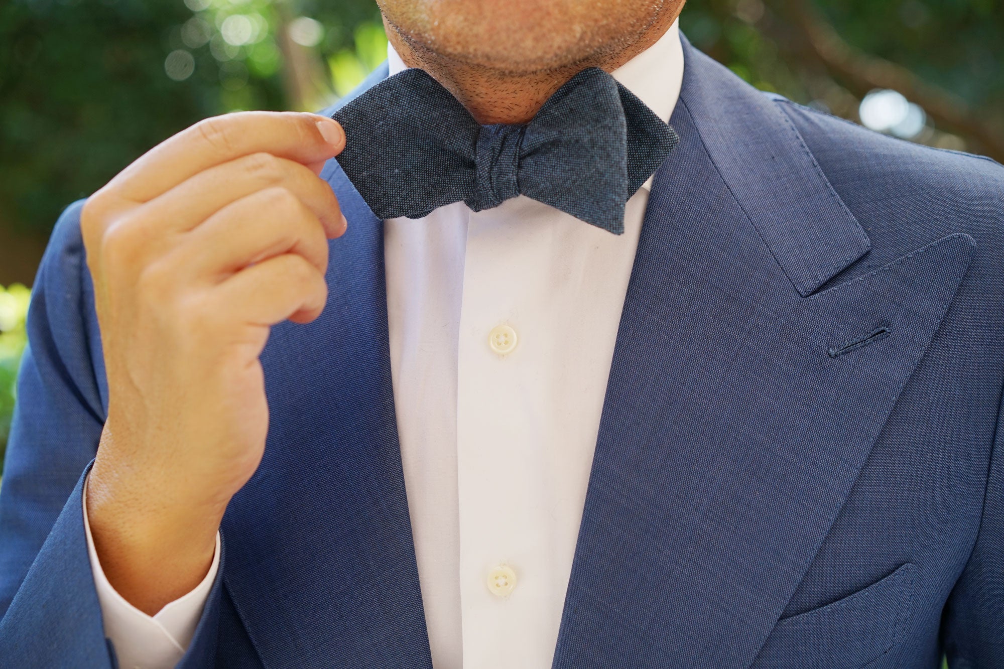 Blue & Black Textured Linen Blend Diamond Self Bow Tie