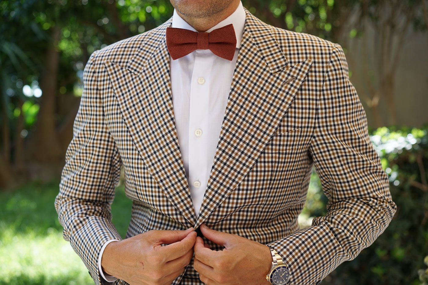 Burnt Golden Brown Linen Bow Tie