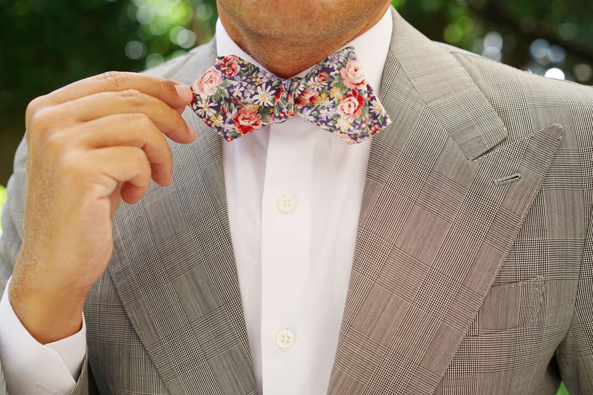 Pink Chrysanthemum Floral Diamond Self Bow Tie