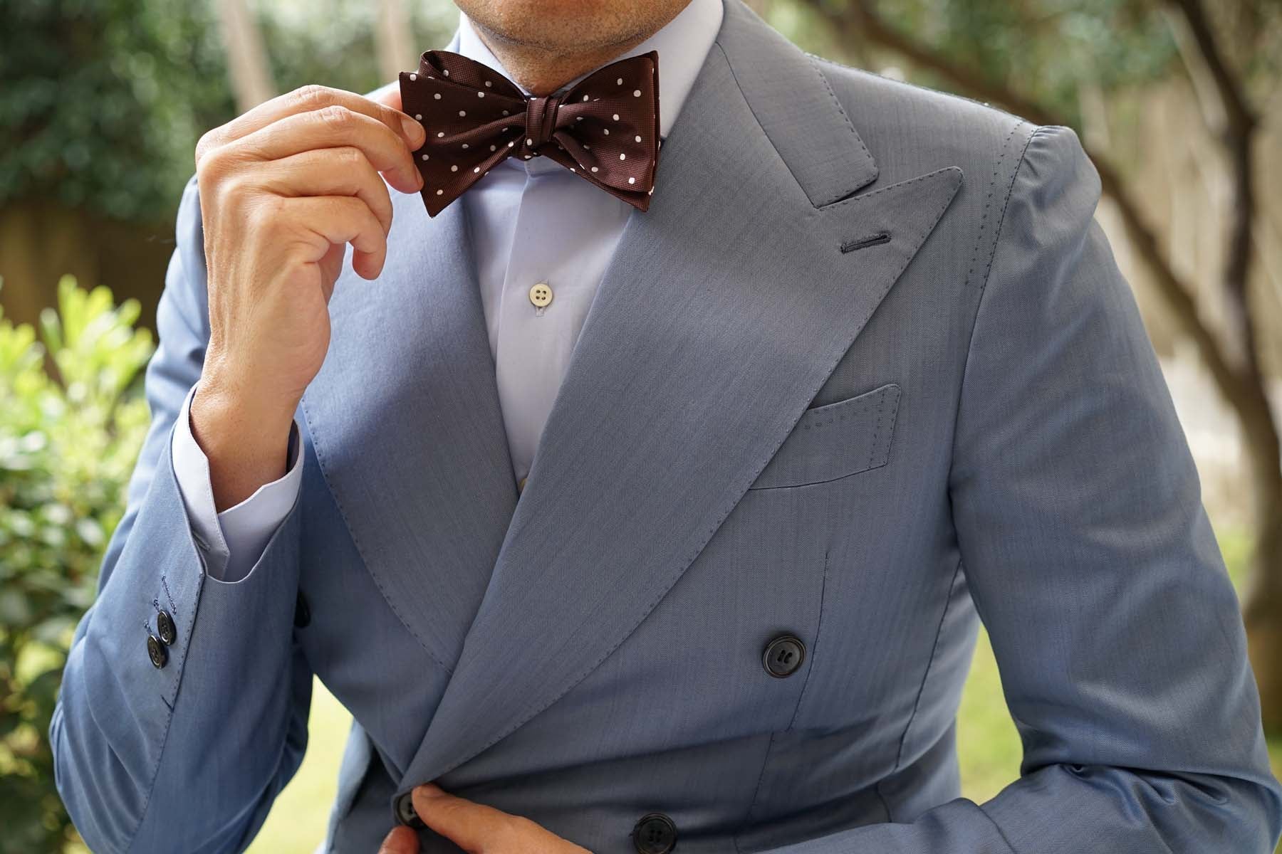 Brown with White Polka Dots Self Tie Bow Tie