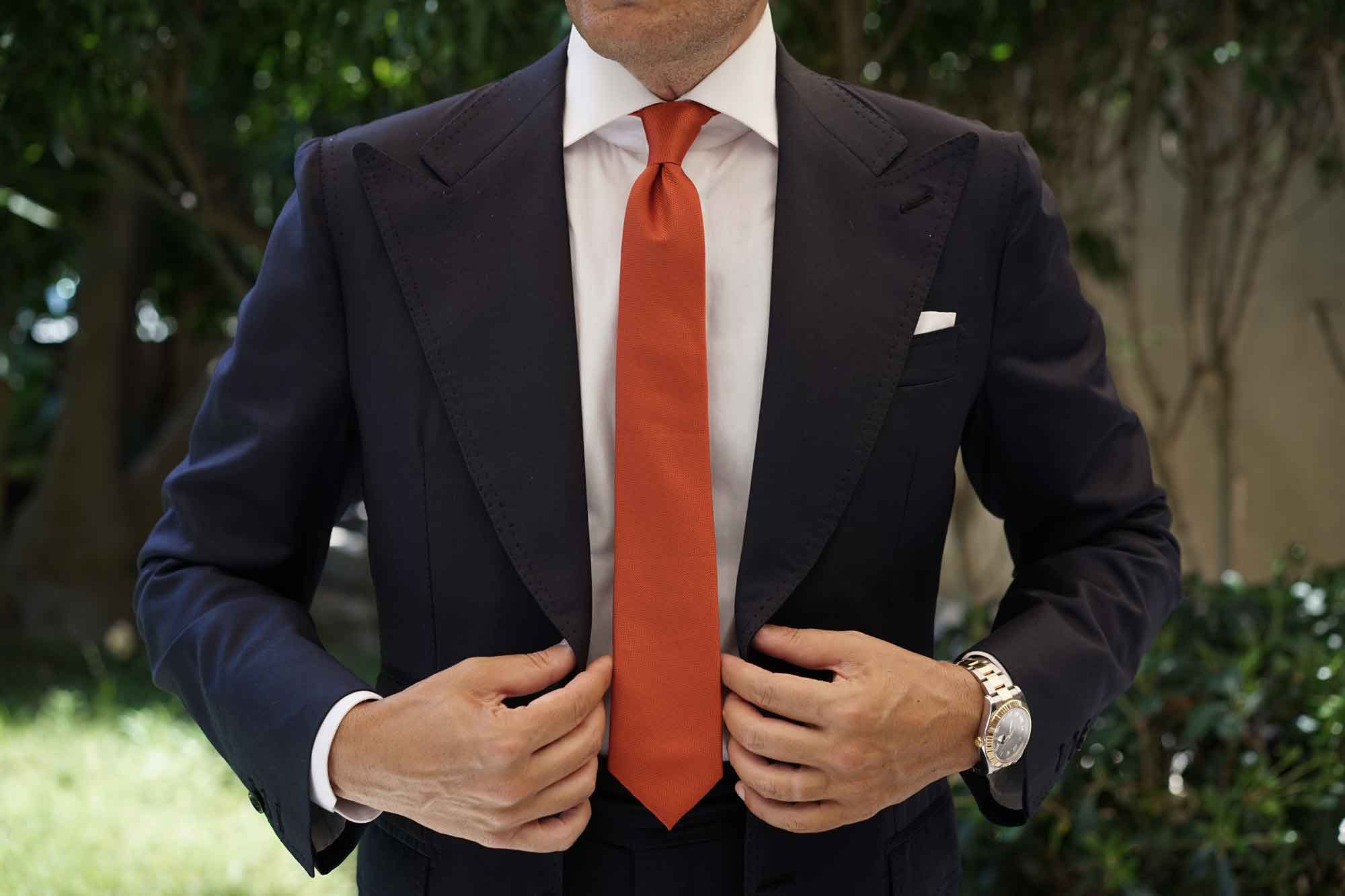 Burnt Orange Rust Weave Skinny Tie