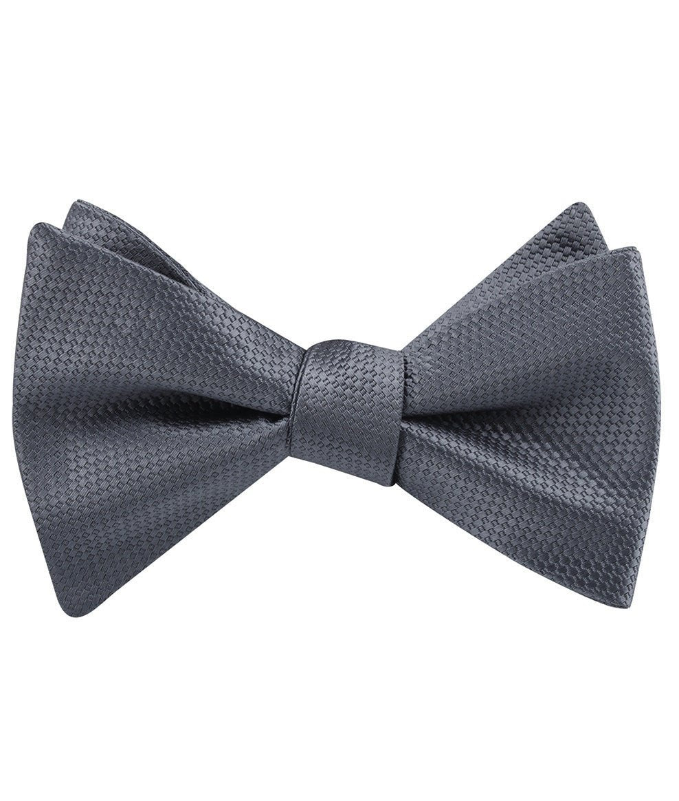 Slate Grey Charcoal Basket Weave Self Bow Tie