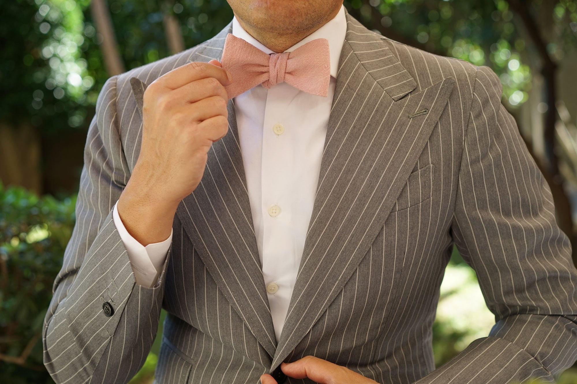 New York Dusty Nude Pink Linen Self Bow Tie