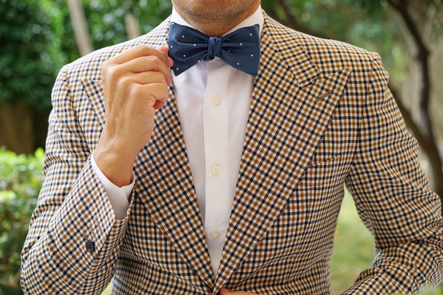 Prussian Polka Dots Self Bow Tie