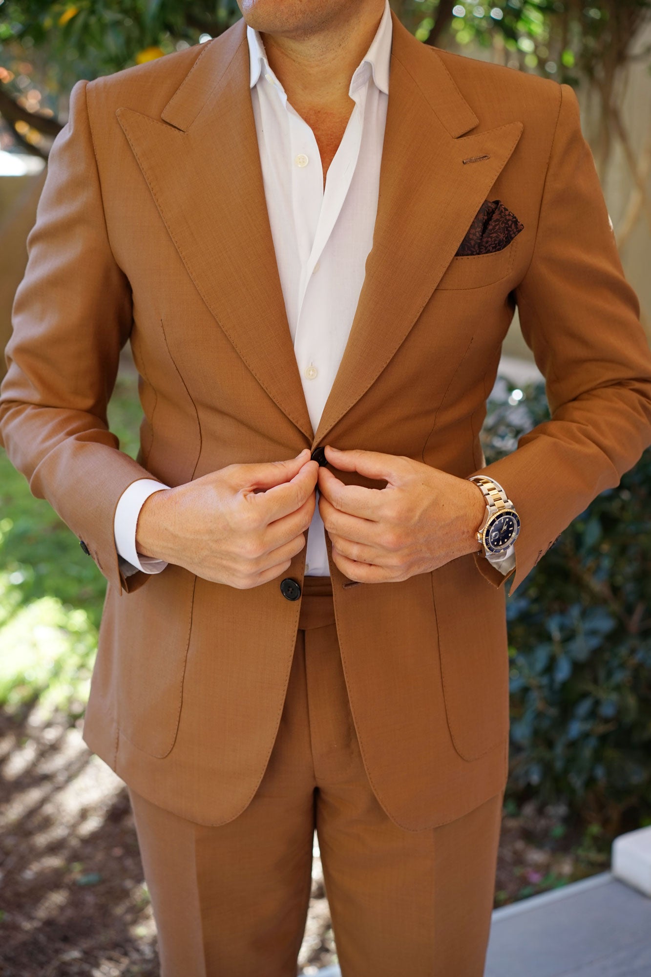 Truffle Brown Floral Pocket Square