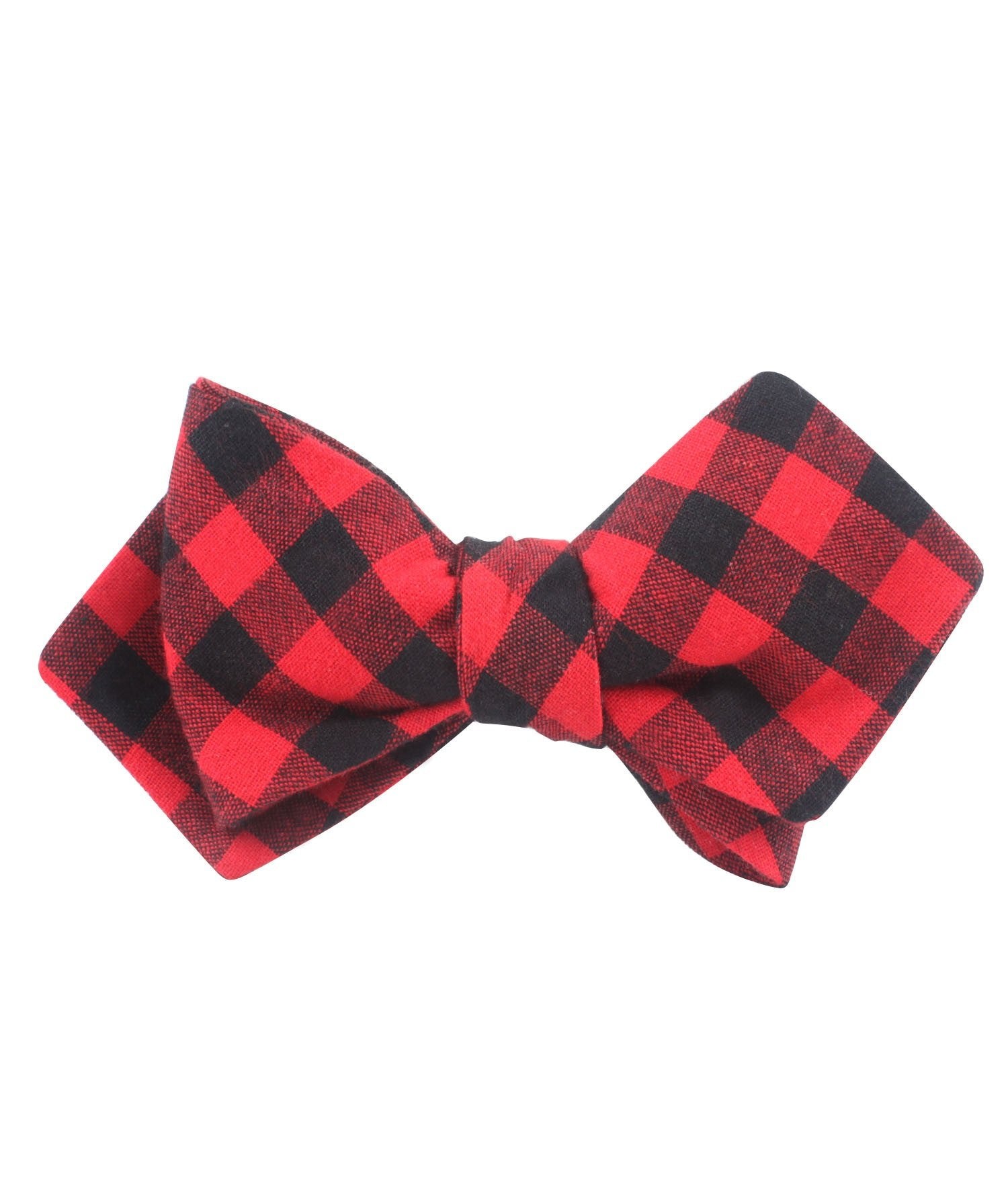 Red & Black Gingham Diamond Self Bow Tie