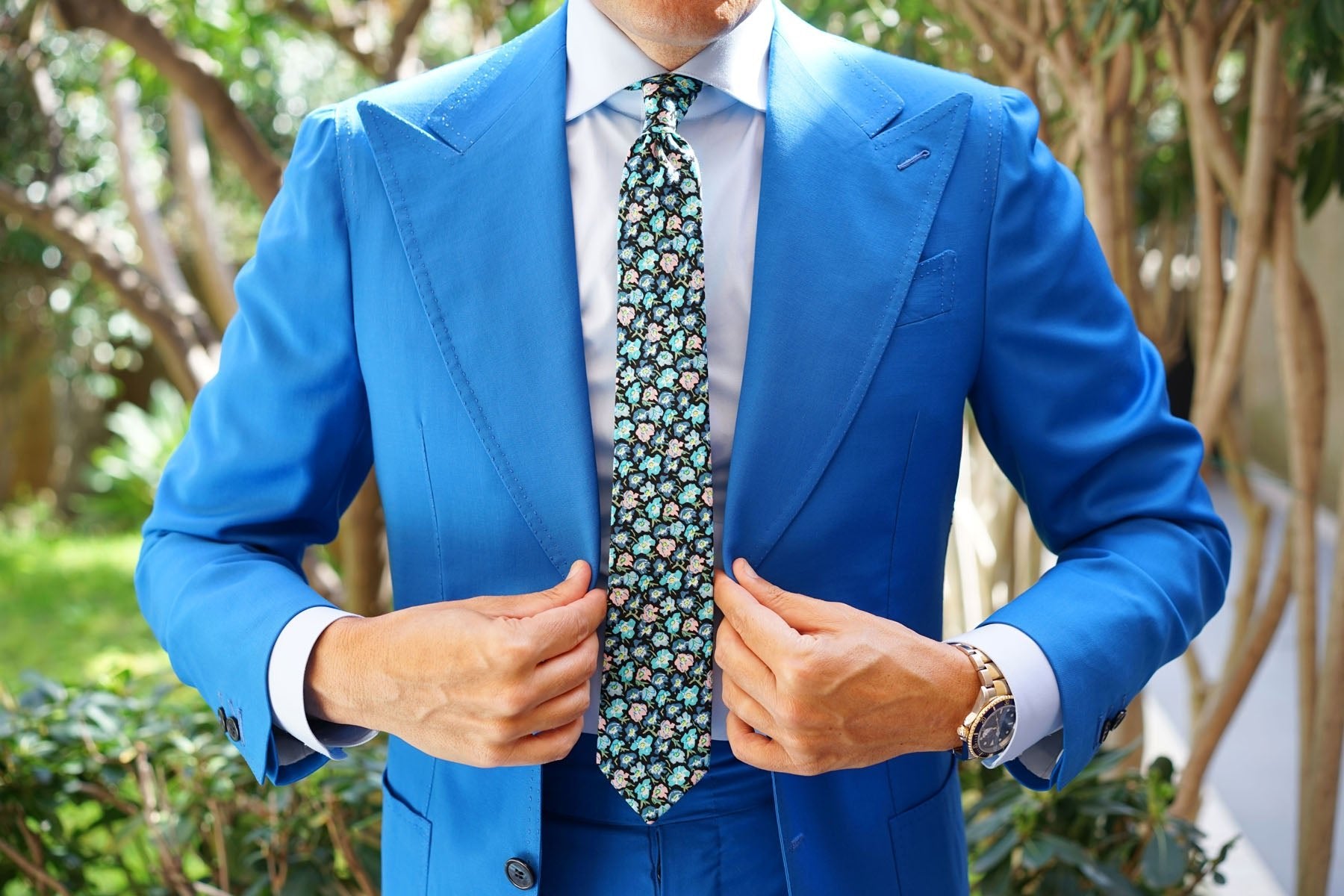 Flax Linum Blue Floral Skinny Tie