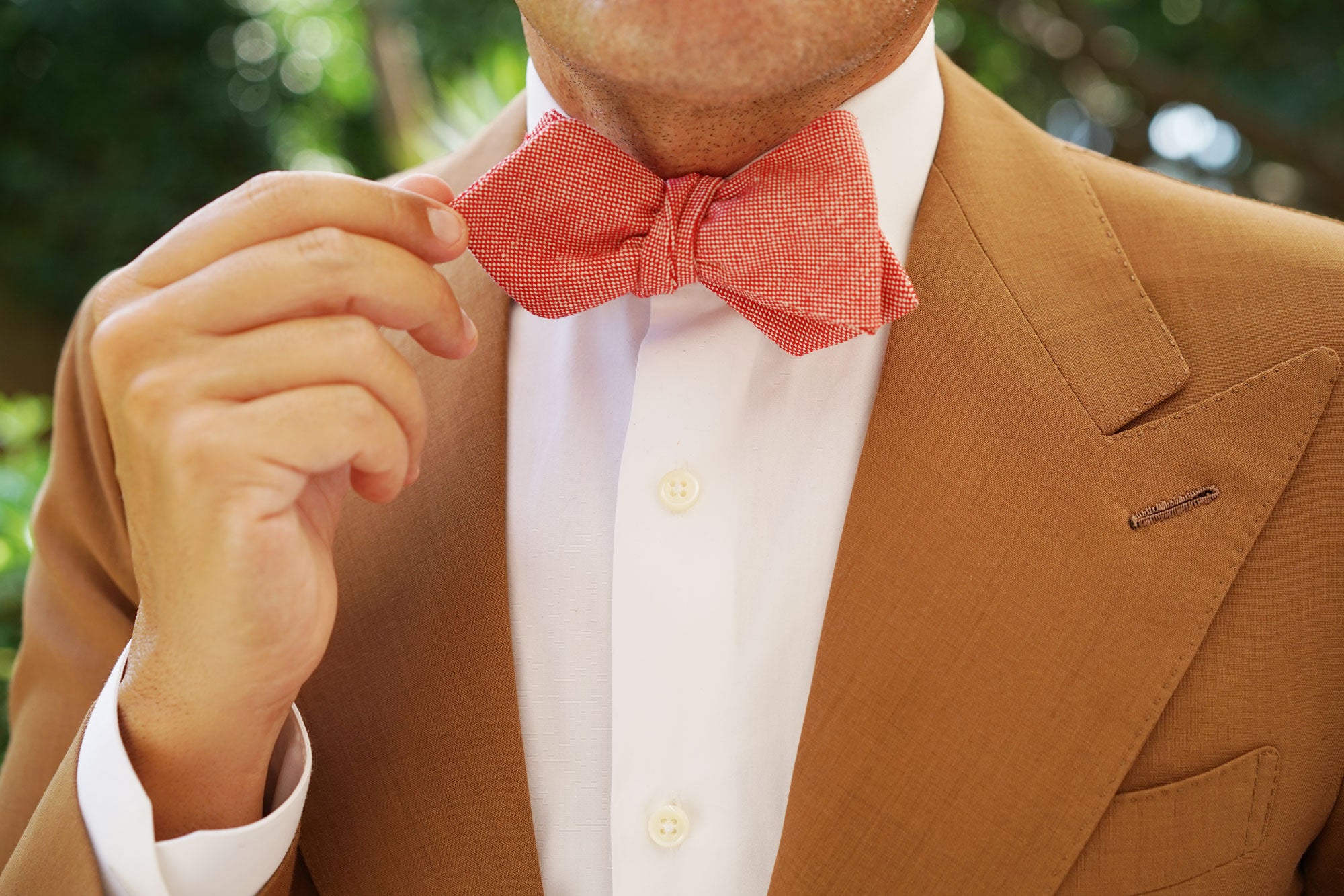 Venetian Red Linen Diamond Self Bow Tie