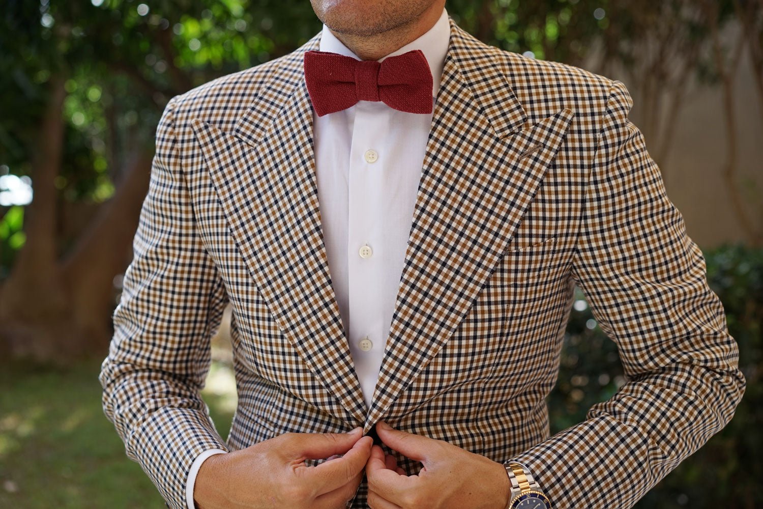 Burnt Burgundy Basket Weave Linen Bow Tie