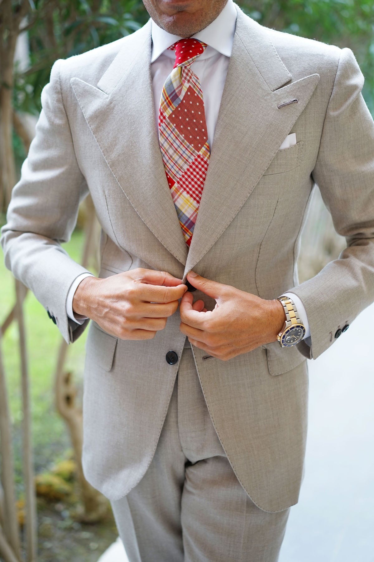 Plaid Red Gingham Cotton Polka Dot Necktie