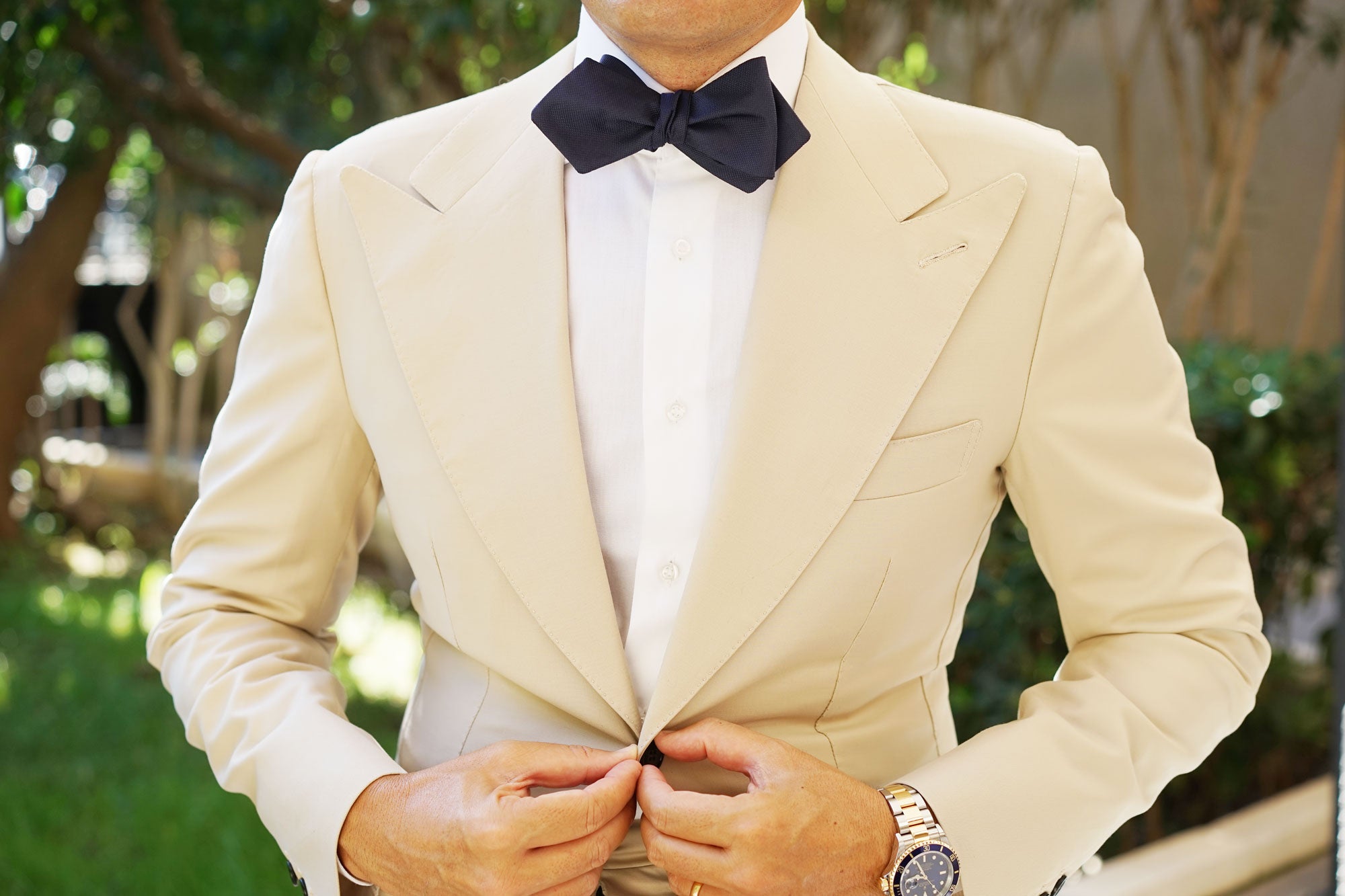 Nude Navy Blue Diamond Self Bow Tie