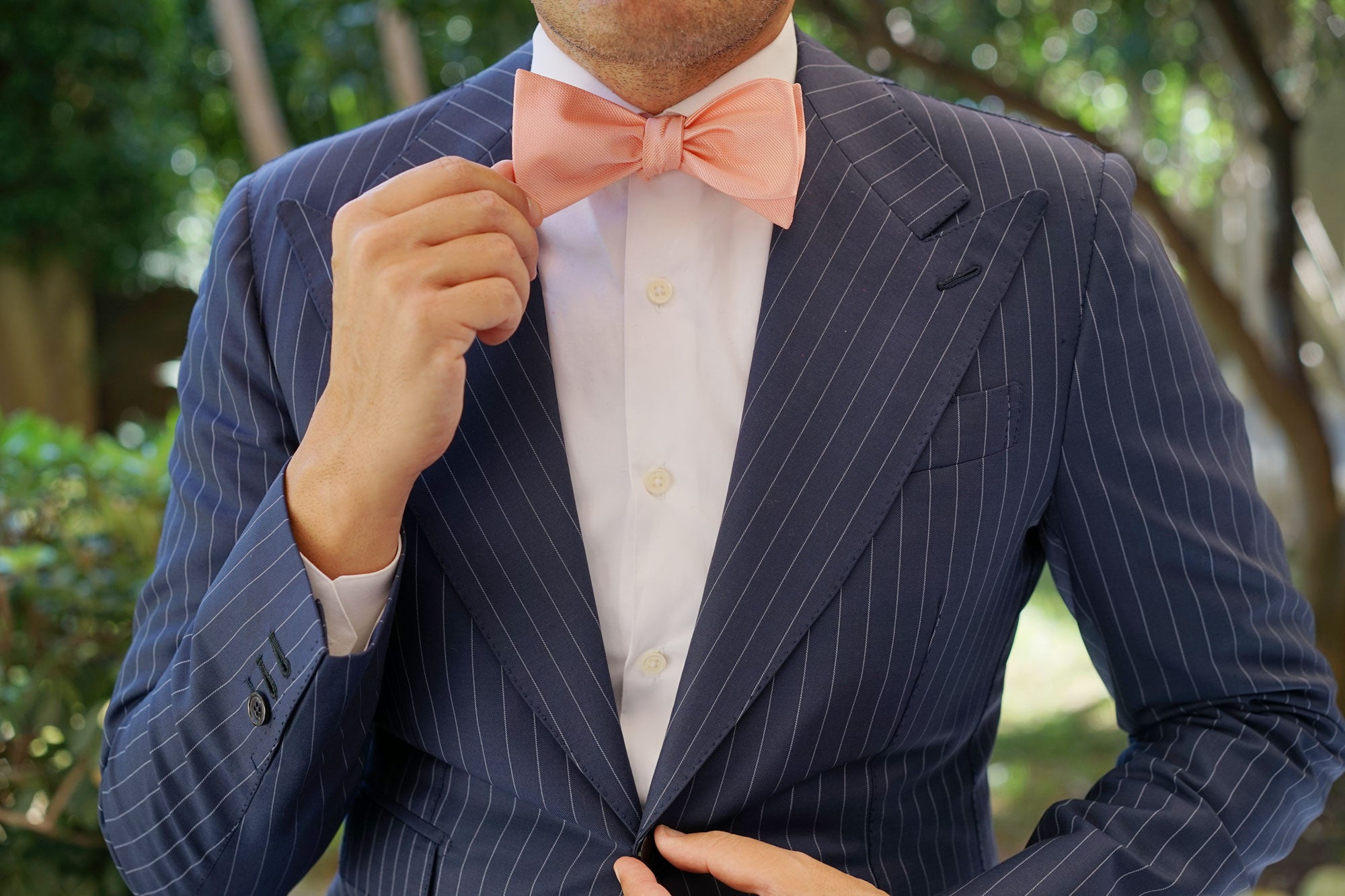 Bellini Peach Weave Self Bow Tie