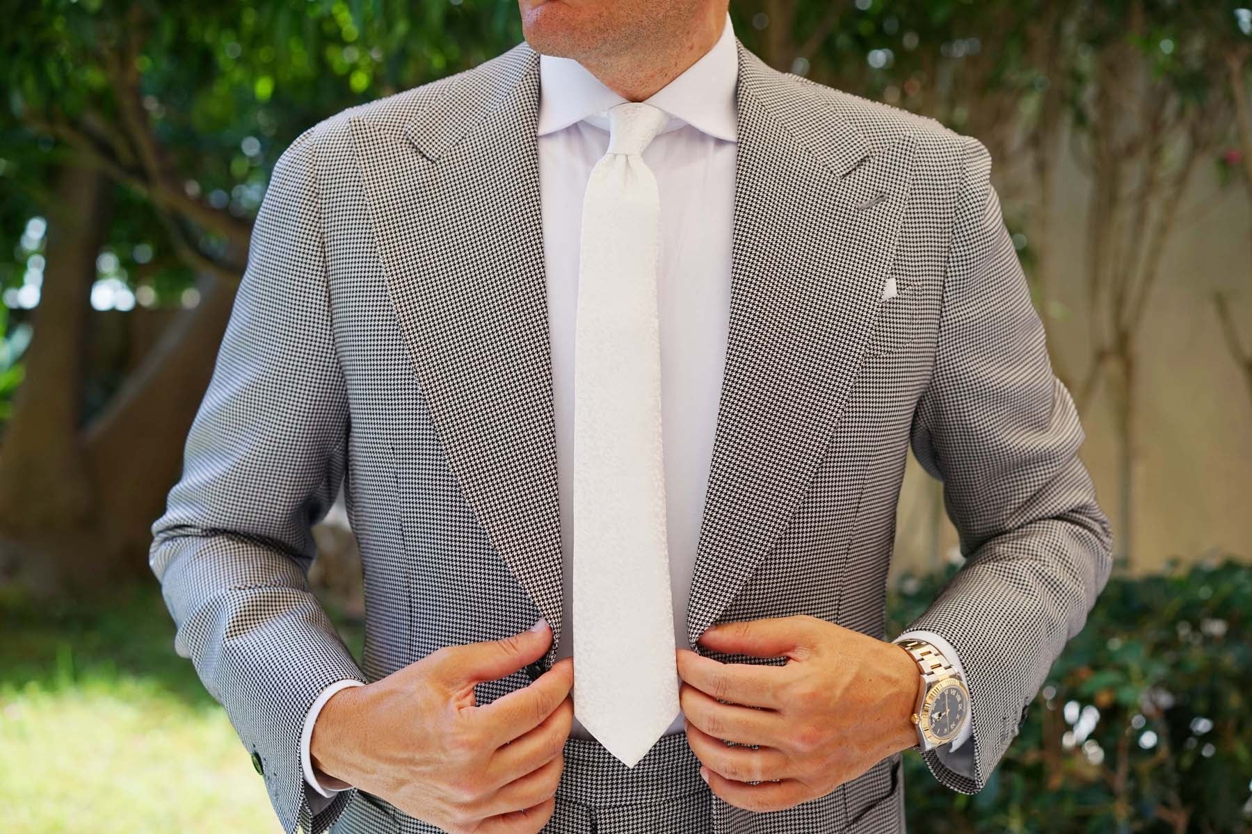 Pearl White Paris Floral Skinny Tie