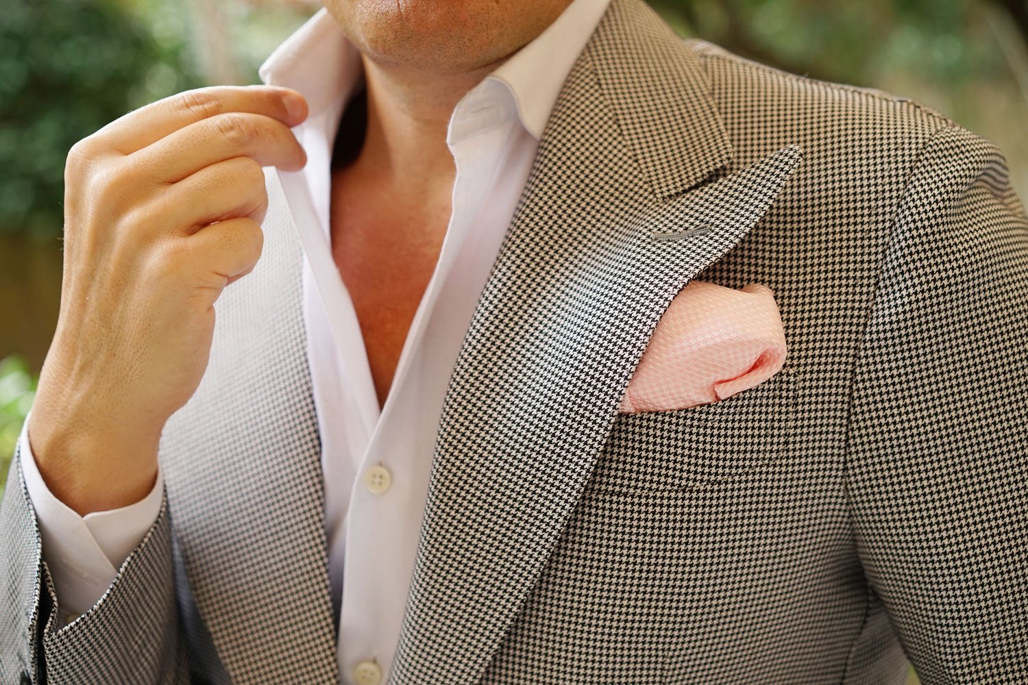 Pink Basket Weave Checkered Pocket Square