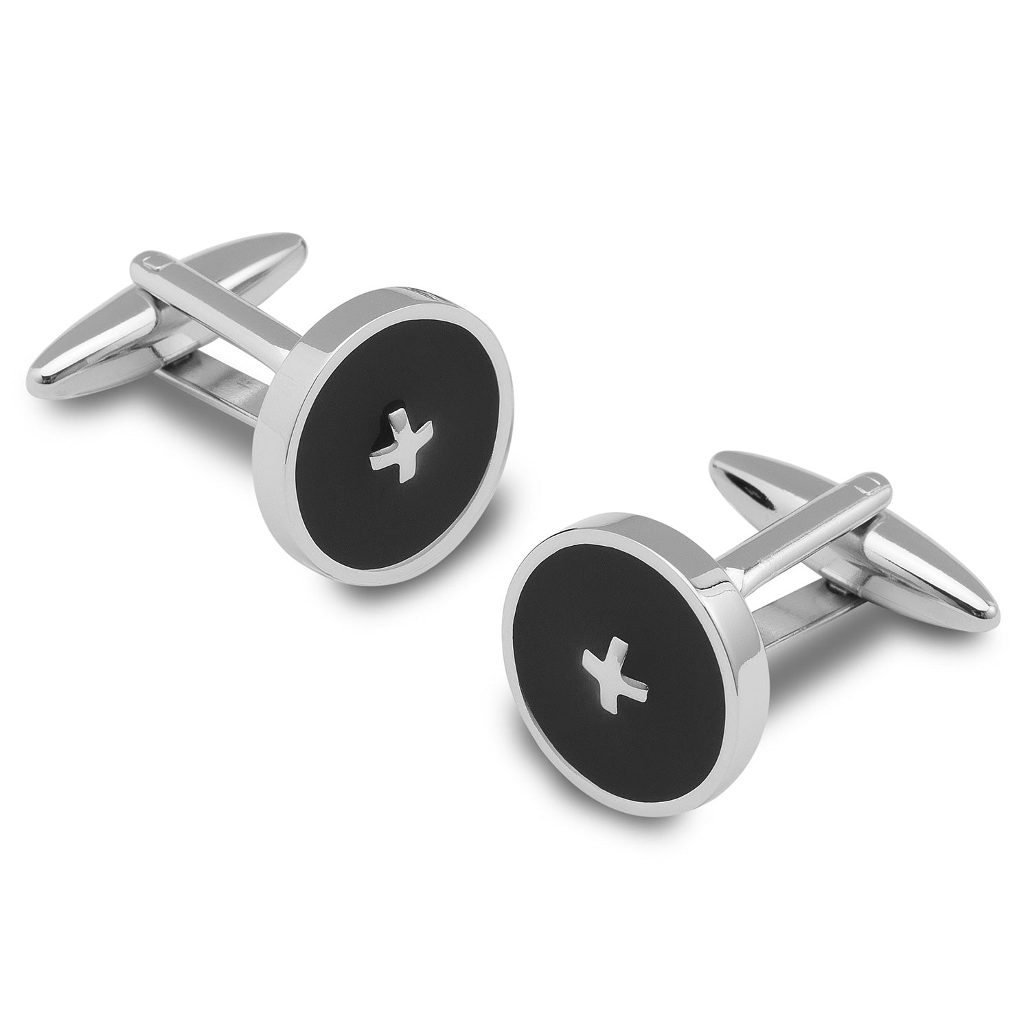 Black Button Silver Cufflinks