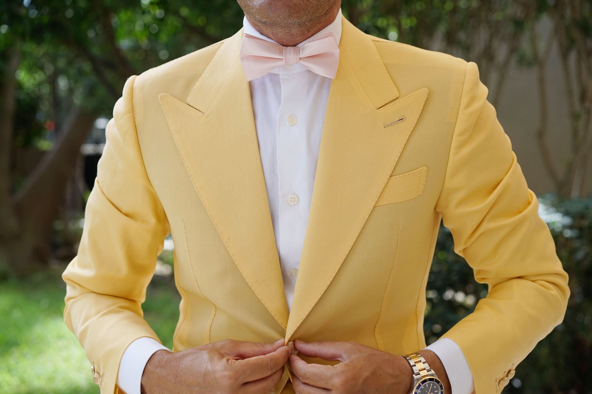 Blush Pink Basket Weave Bow Tie