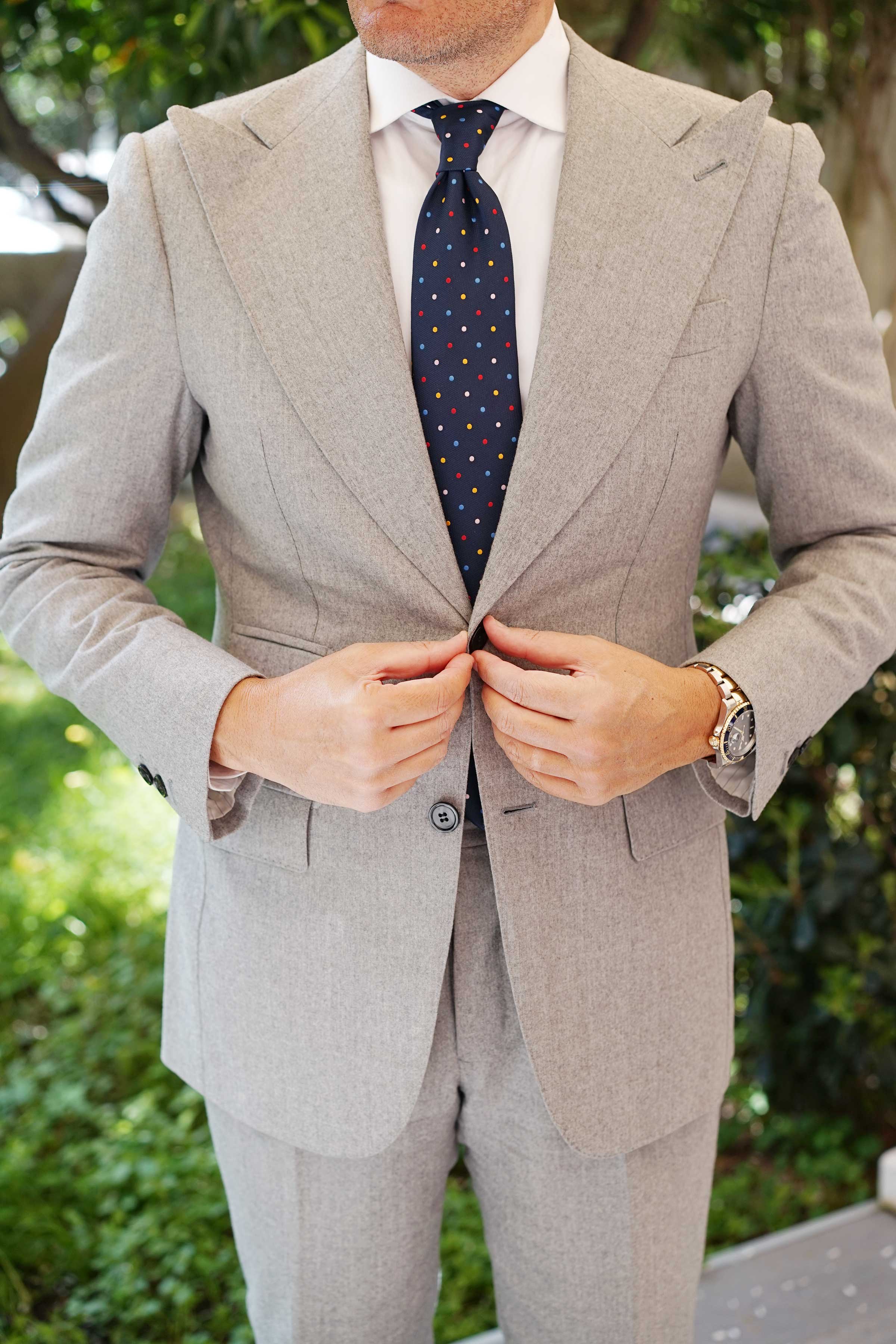 Navy Blue with Confetti Polka Dots Necktie